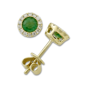 Gemstone and Diamond Halo Stud Earrings by Samuel B. emerald