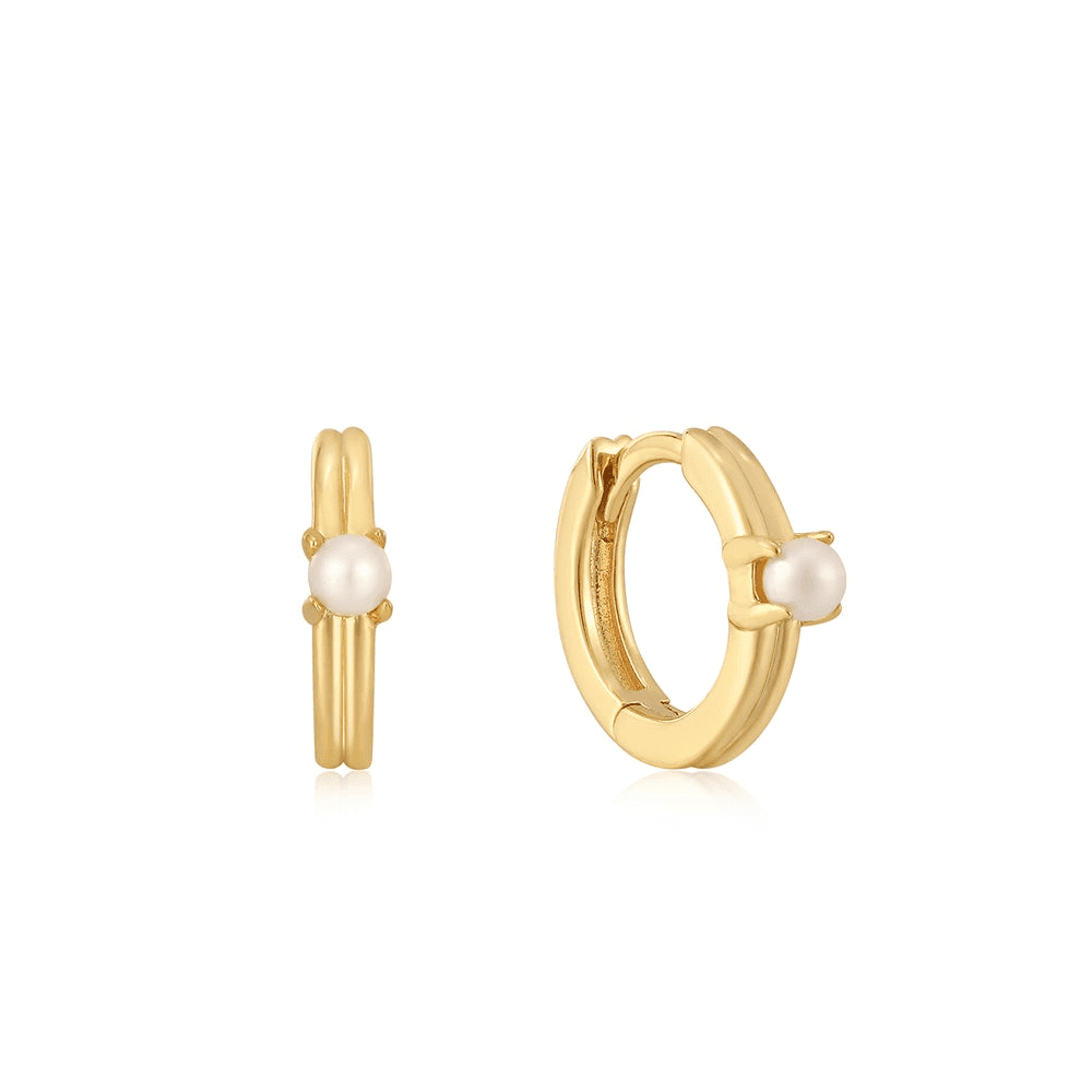 Pearl Huggie Hoop Earrings by Ania Haie