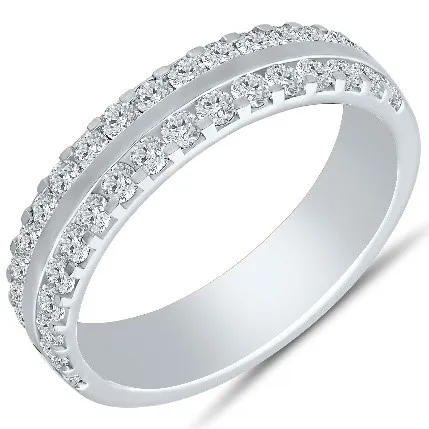 14K White Gold 1.00ctw Diamond Double Row Wedding Band