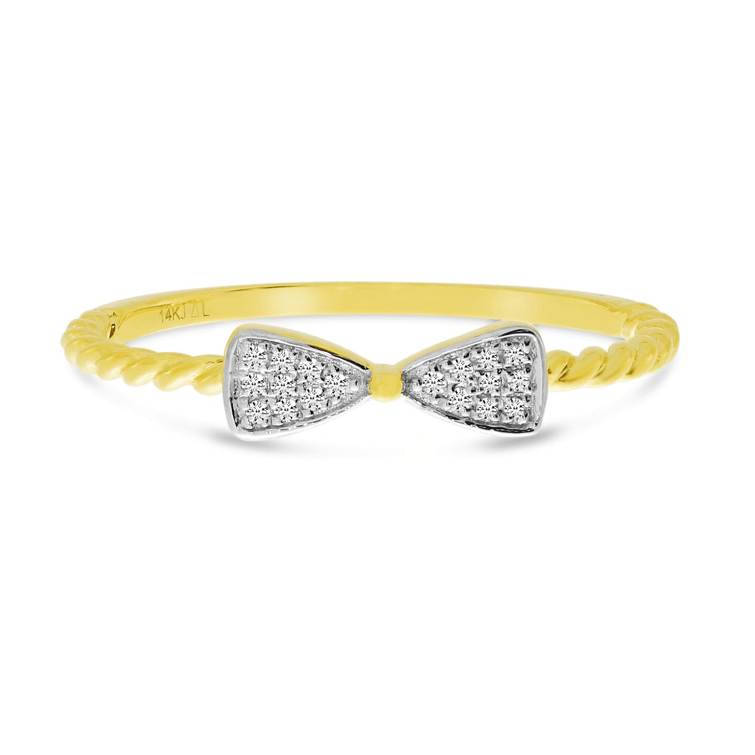 14K Two Tone Gold Diamond Bow Ring