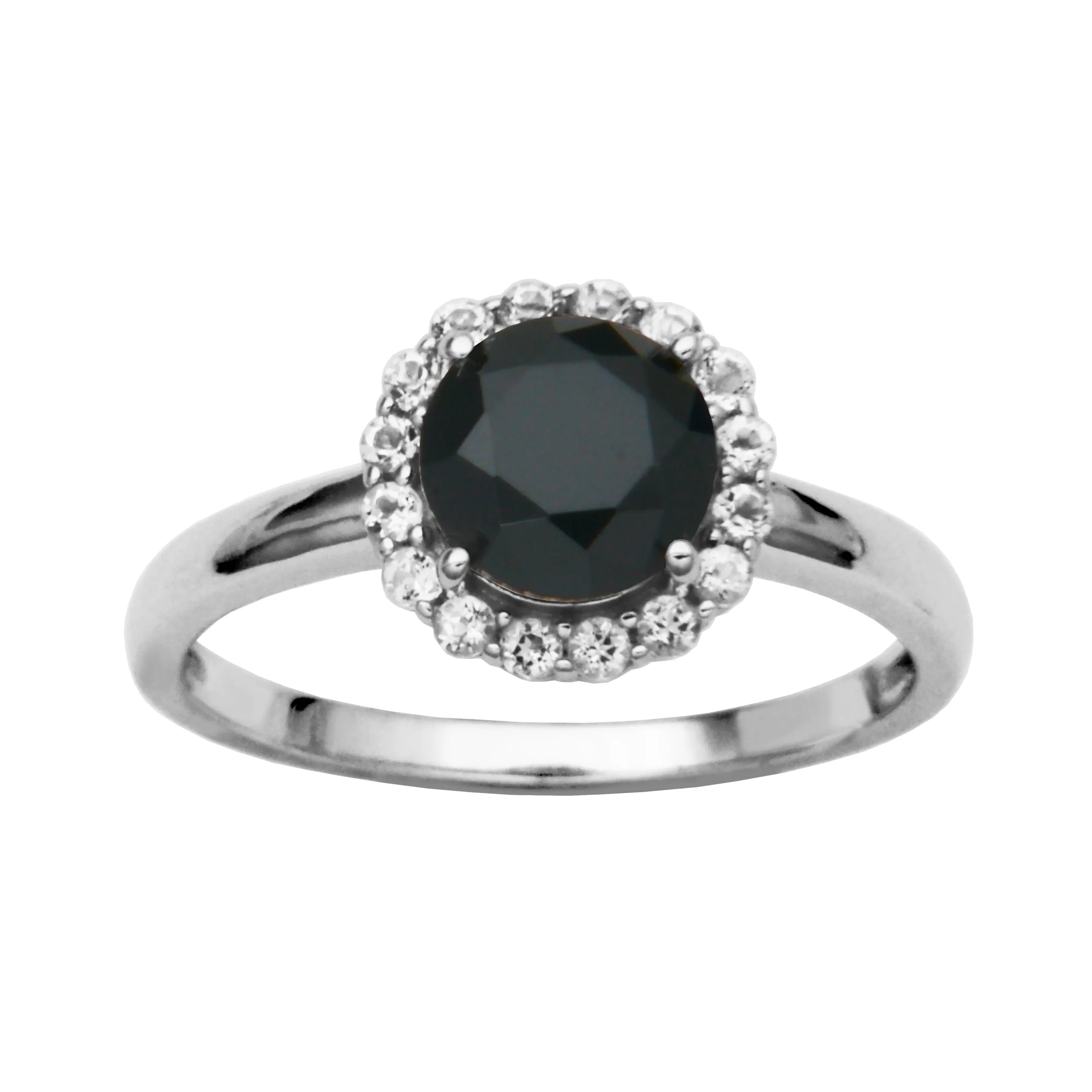 Sterling Silver Black Spinel and White Topaz Halo Ring by Samuel B.