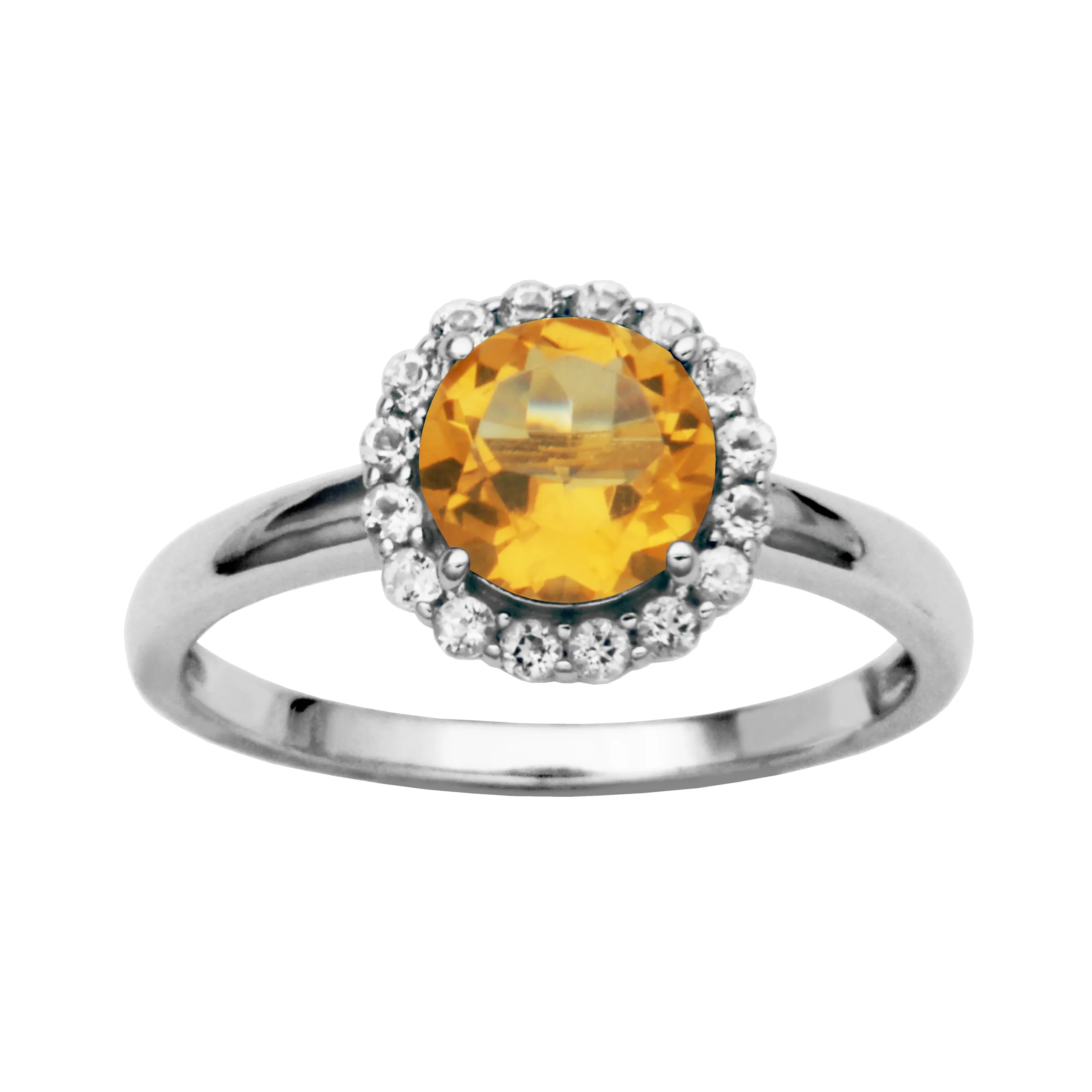 Sterling Silver Citrine and White Topaz Halo Ring