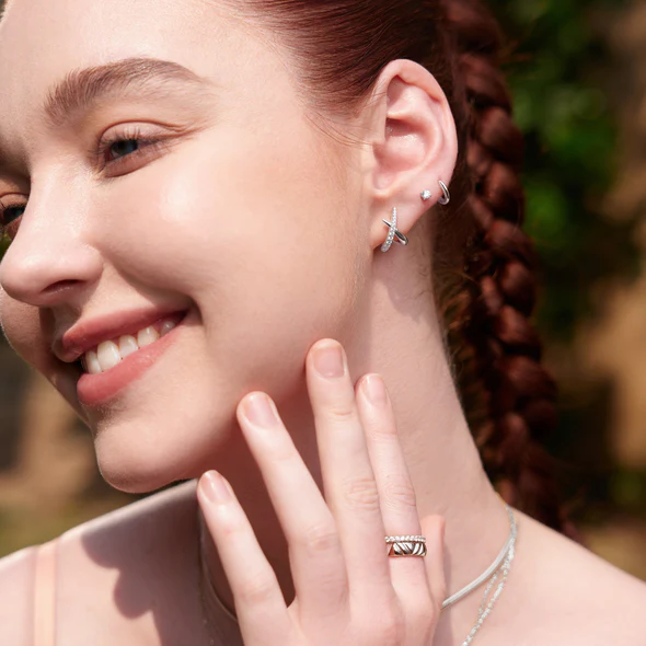 Sterling Silver Cubic Zirconia Kiss Stud Earrings