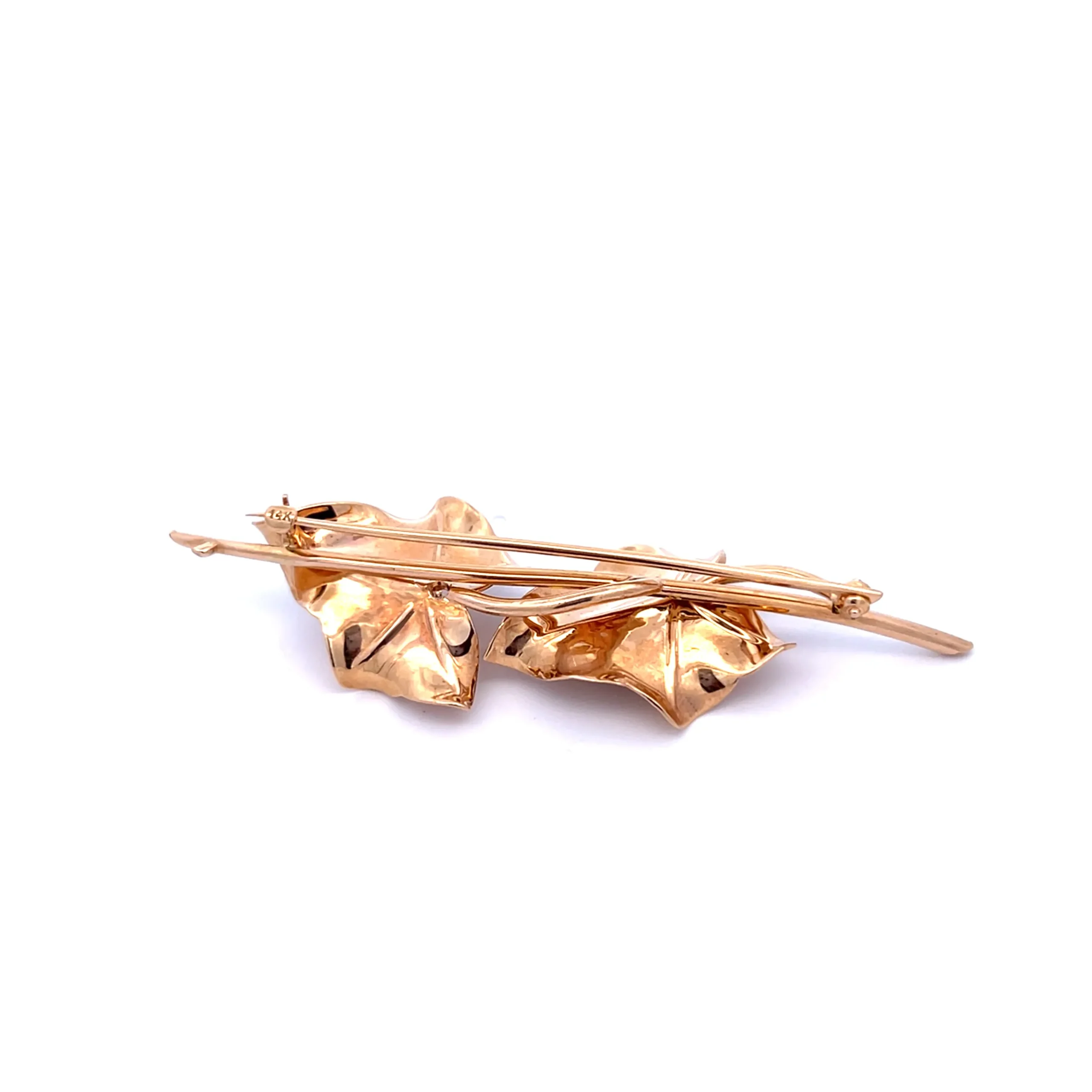 Estate 14K Yellow Gold 0.15ctw Diamond Vintage Leaf Brooch
