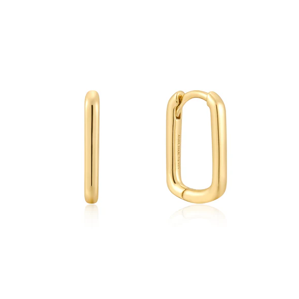 14K Yellow Gold Plated Large Oval Huggie Hoop Earrings