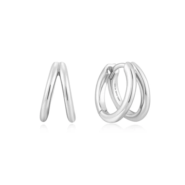 Sterling Silver Double Huggie Hoop Earrings by Ania Haie