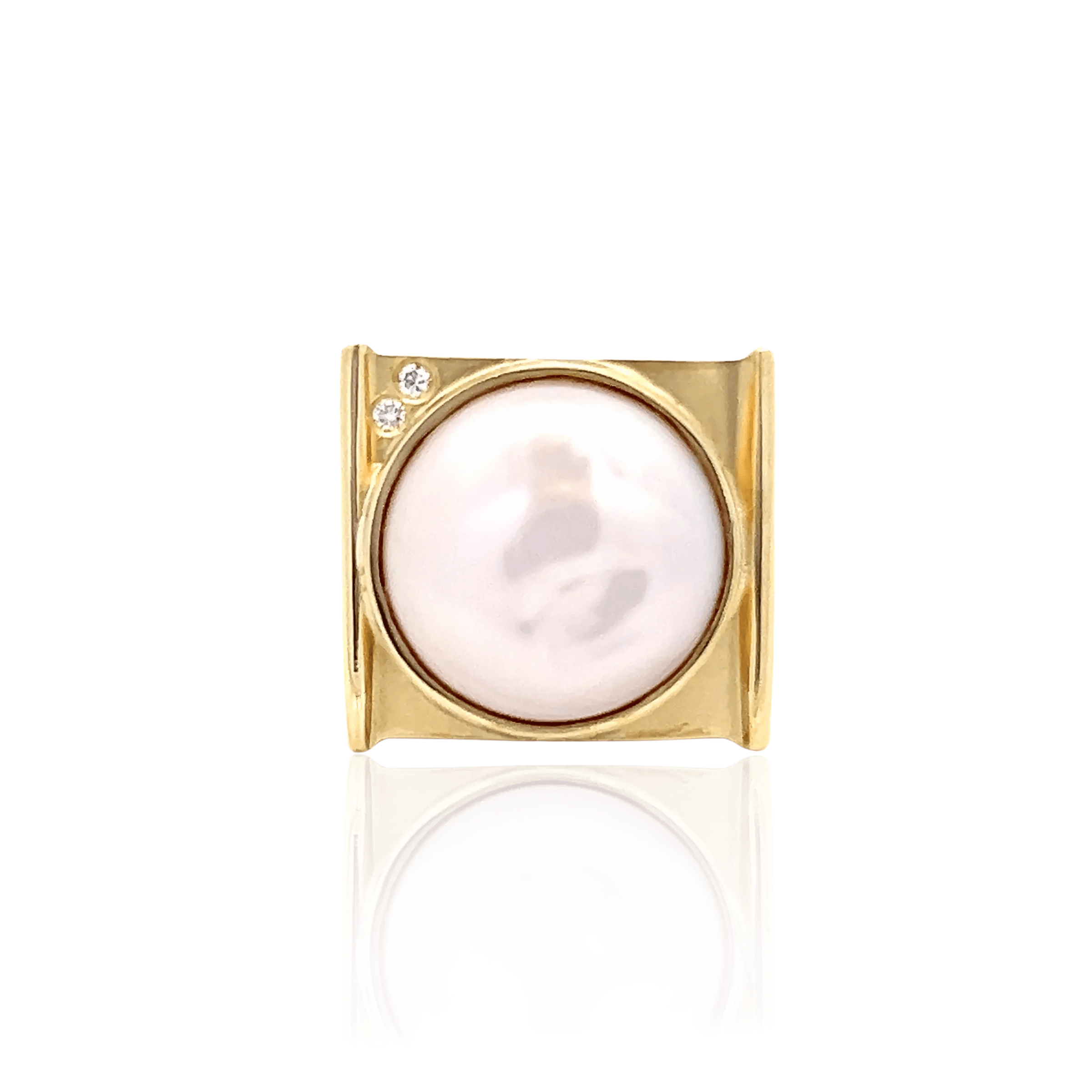 Estate 18K Yellow Gold Susan Sadler Freshwater Pearl & Diamond Ring