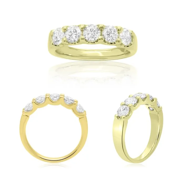 14K Yellow Gold 1 Carat Five Stone Diamond Wedding Band