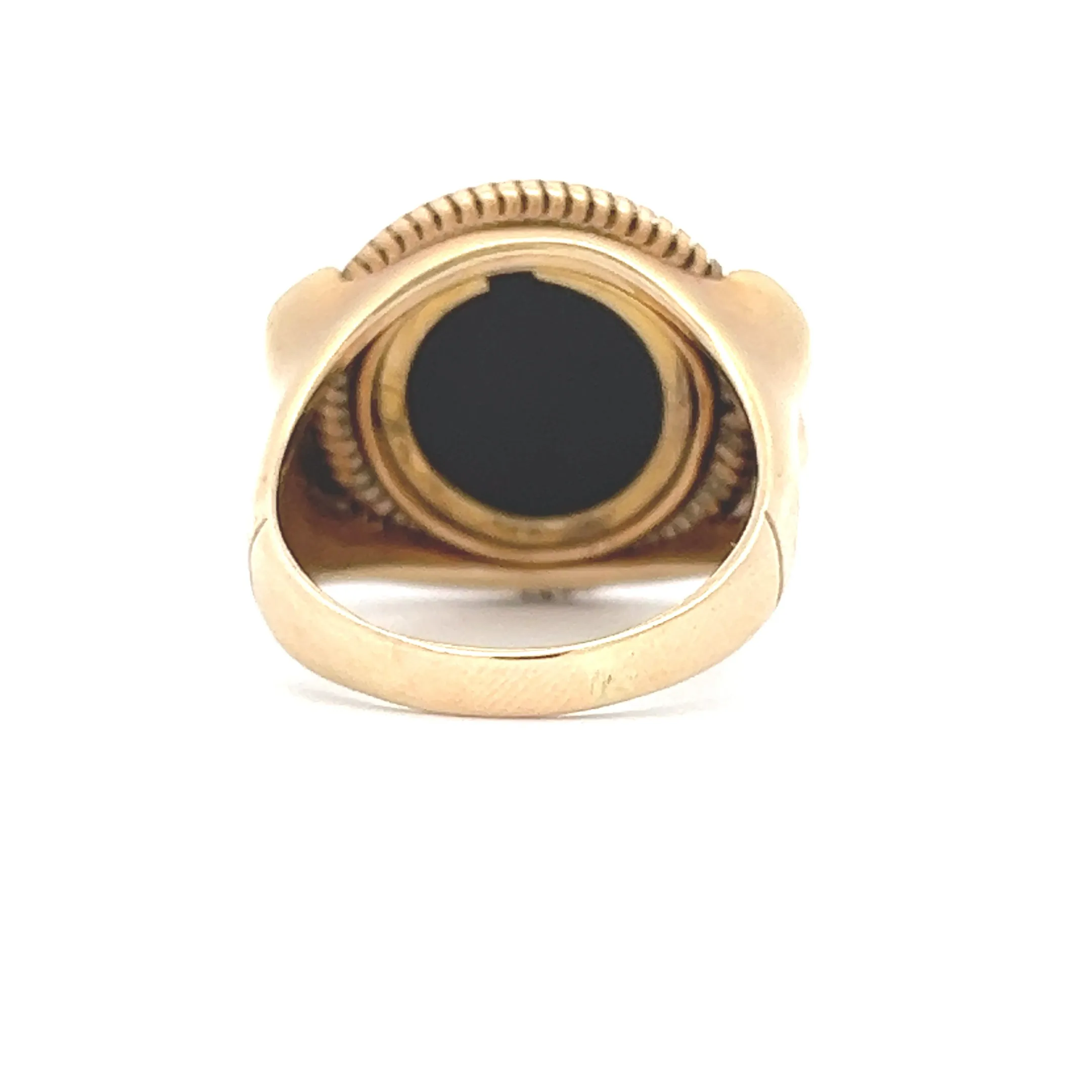 Estate 14K Yellow Gold Black Stone Carved Cameo Statement Ring