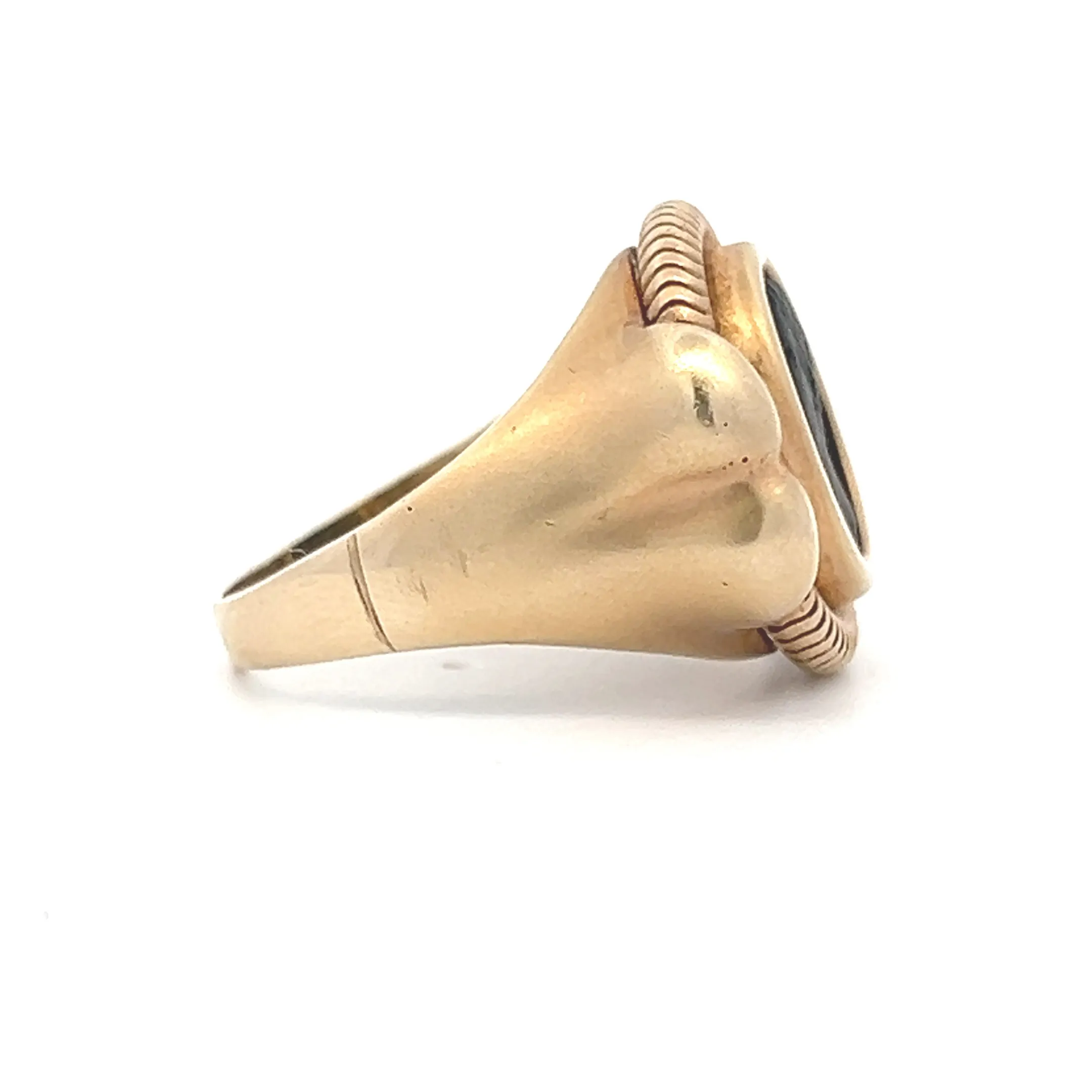 Estate 14K Yellow Gold Black Stone Carved Cameo Statement Ring