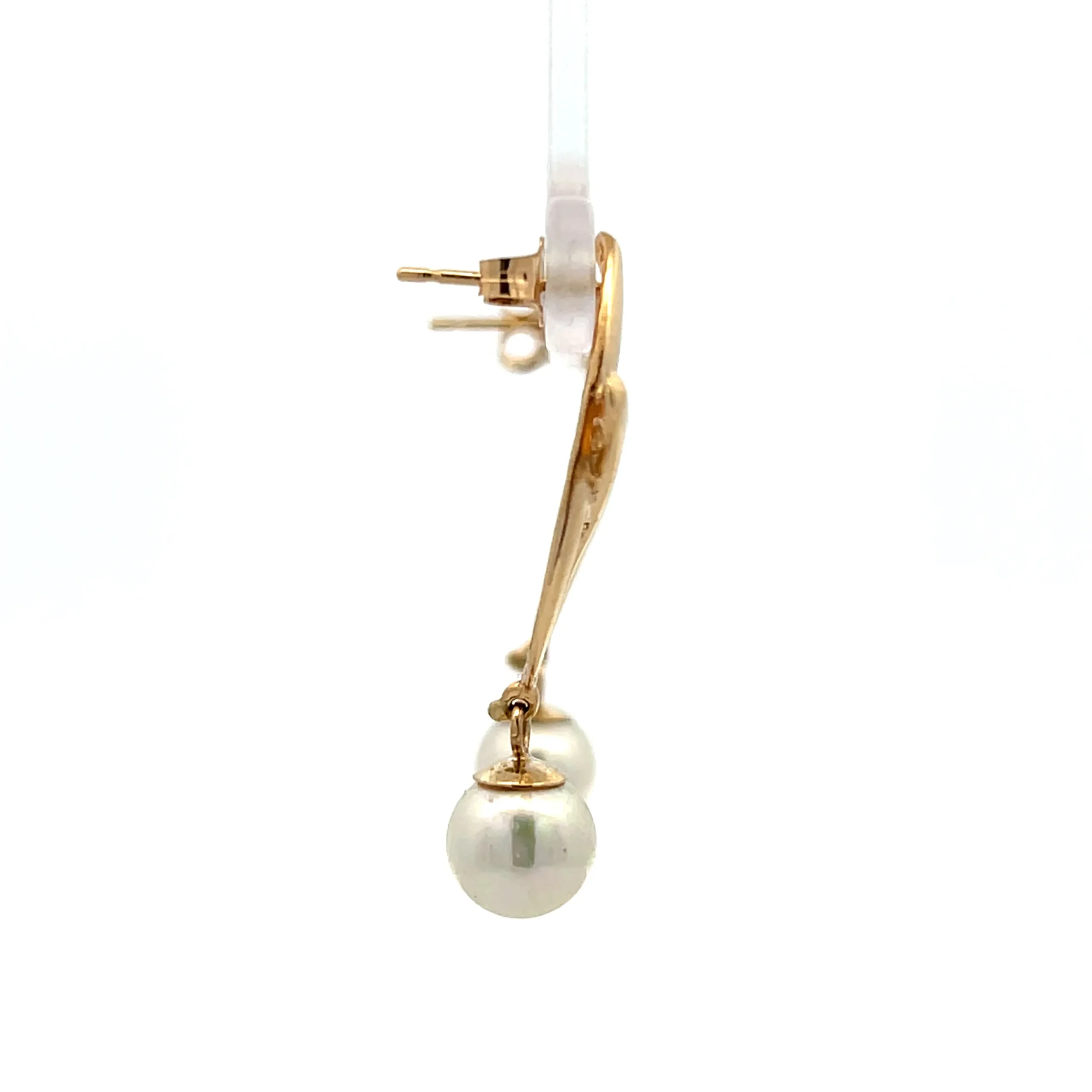 Estate 14K Yellow Gold 8mm Pearl Drop Earrings