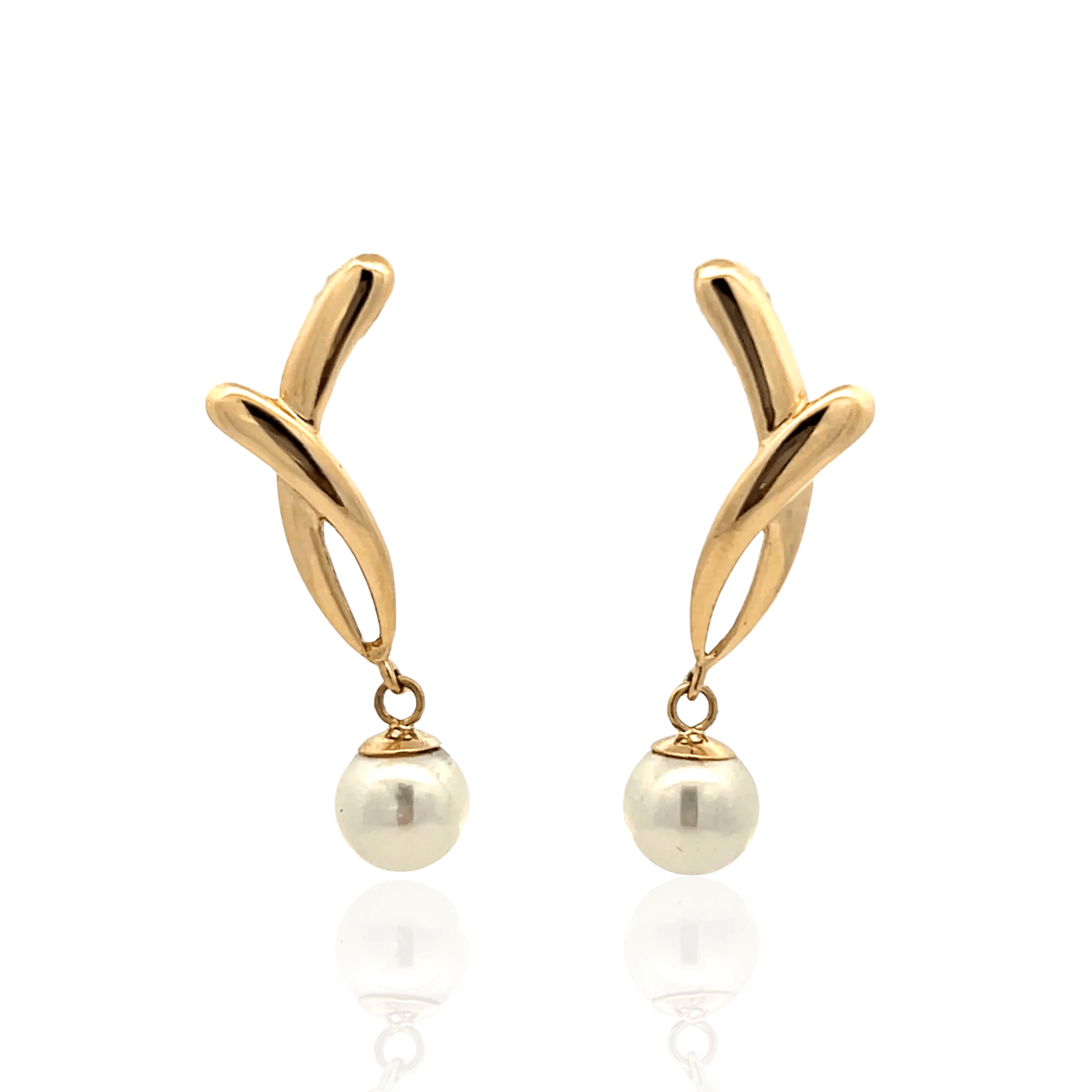 Estate 14K Yellow Gold 8mm Pearl Drop Earrings