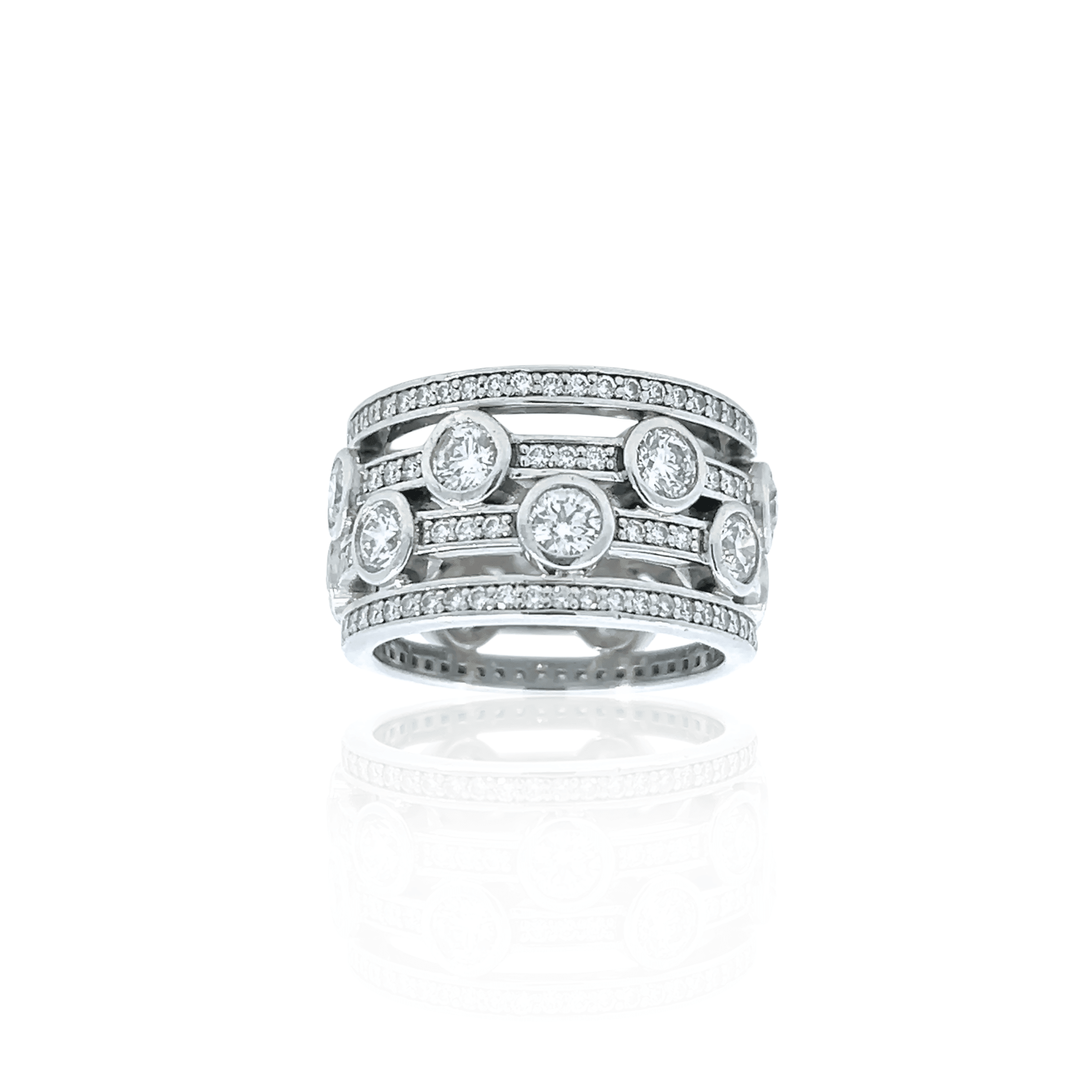 Estate 18K White Gold 2.54ctw Diamond Multi Row Statement Ring