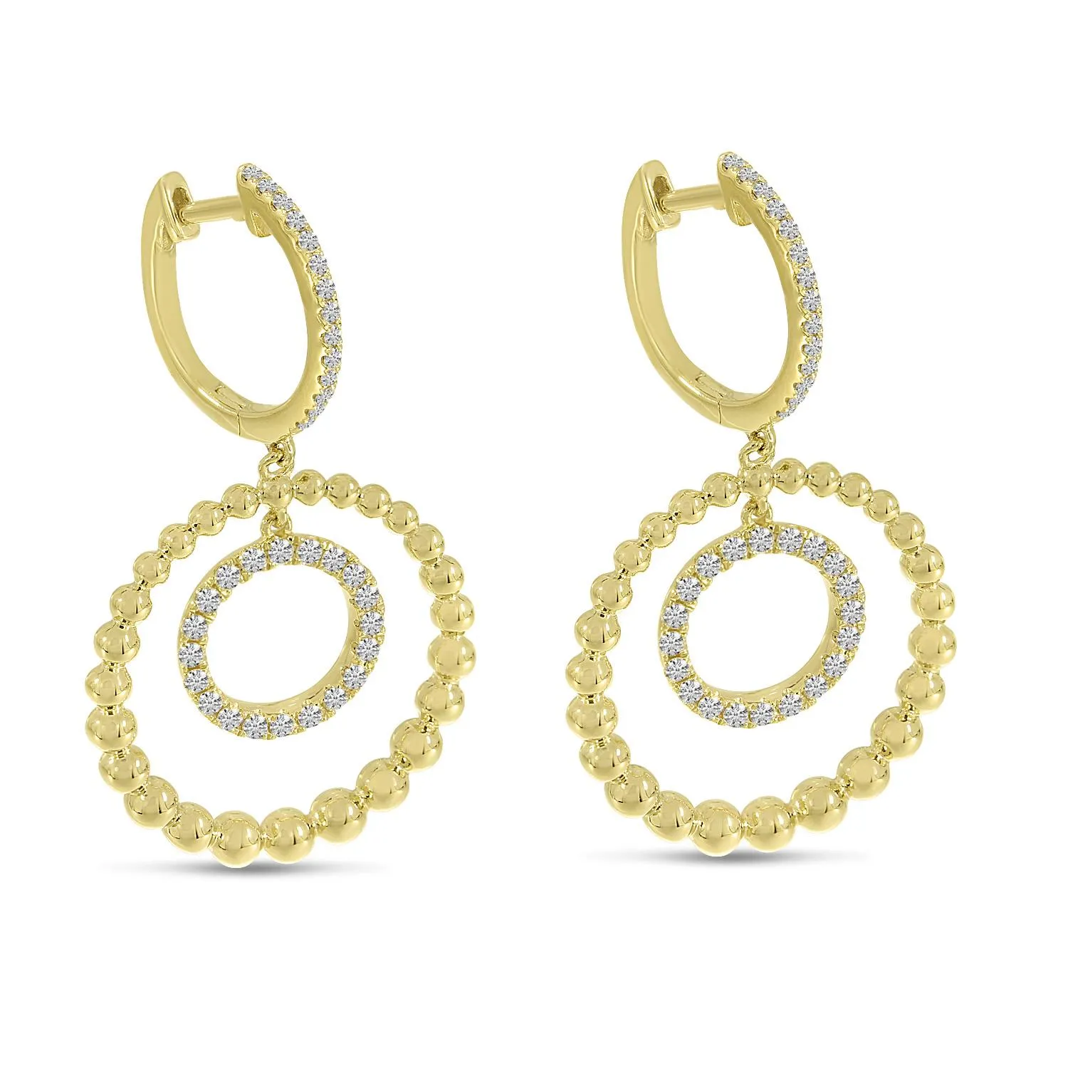 14K Yellow Gold 0.39ctw Diamond Huggie Hoop Drop Earrings