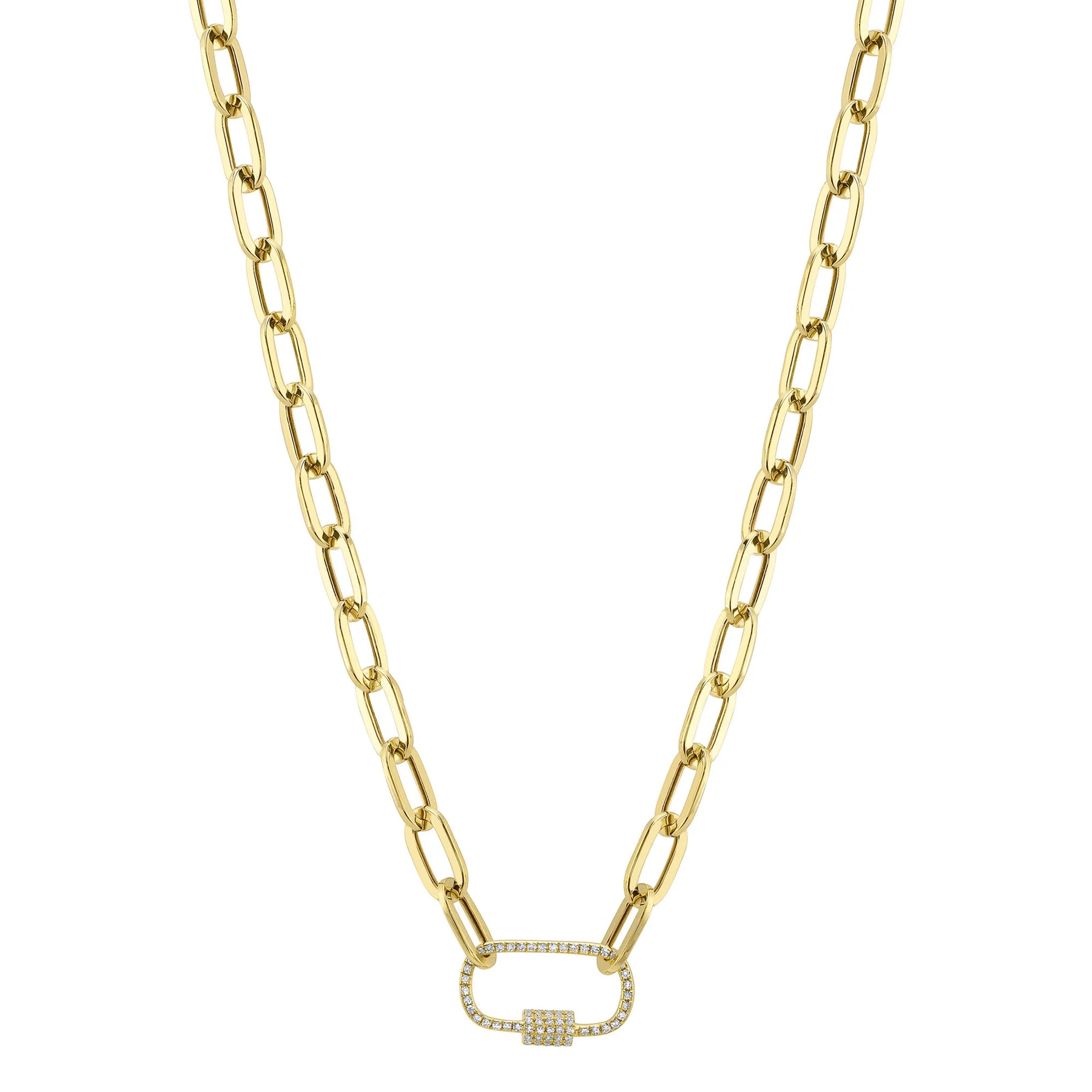 14K Yellow Gold 0.23ctw Diamond Carabiner Clasp Paperclip Chain Necklace by Shy Creation