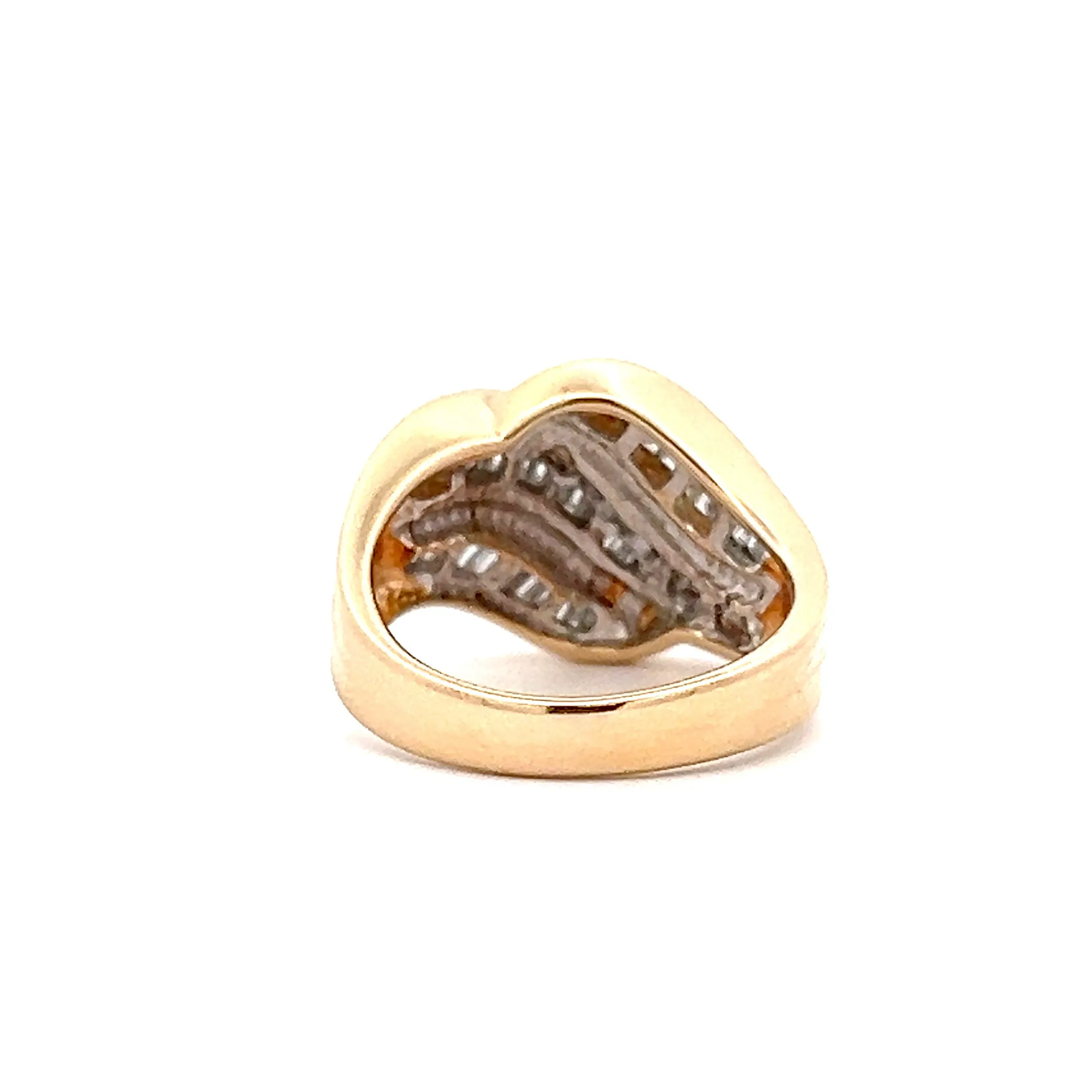 Estate 14K Yellow Gold 0.96ctw Baguette Diamond Swirl Bypass Ring
