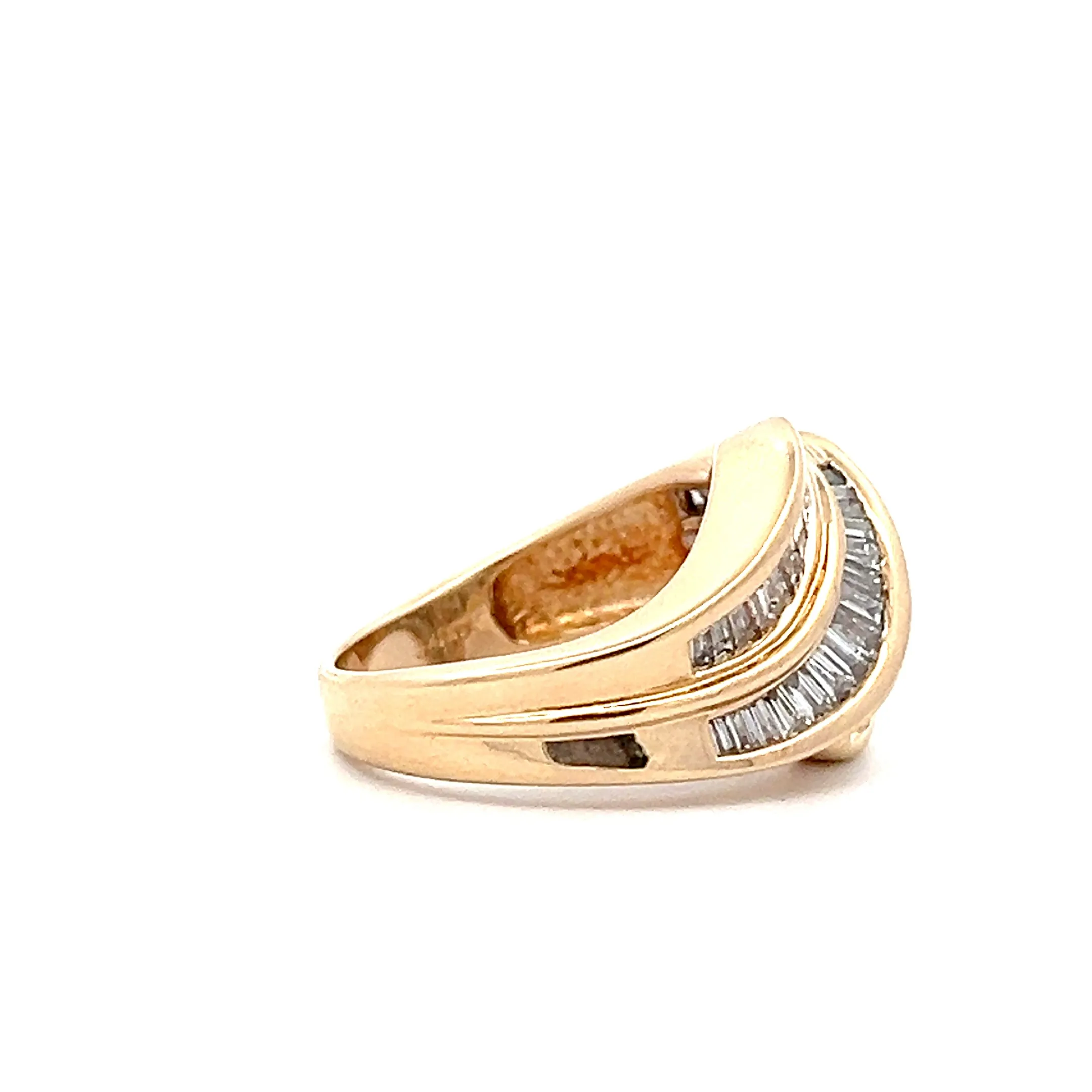Estate 14K Yellow Gold 0.96ctw Baguette Diamond Swirl Bypass Ring
