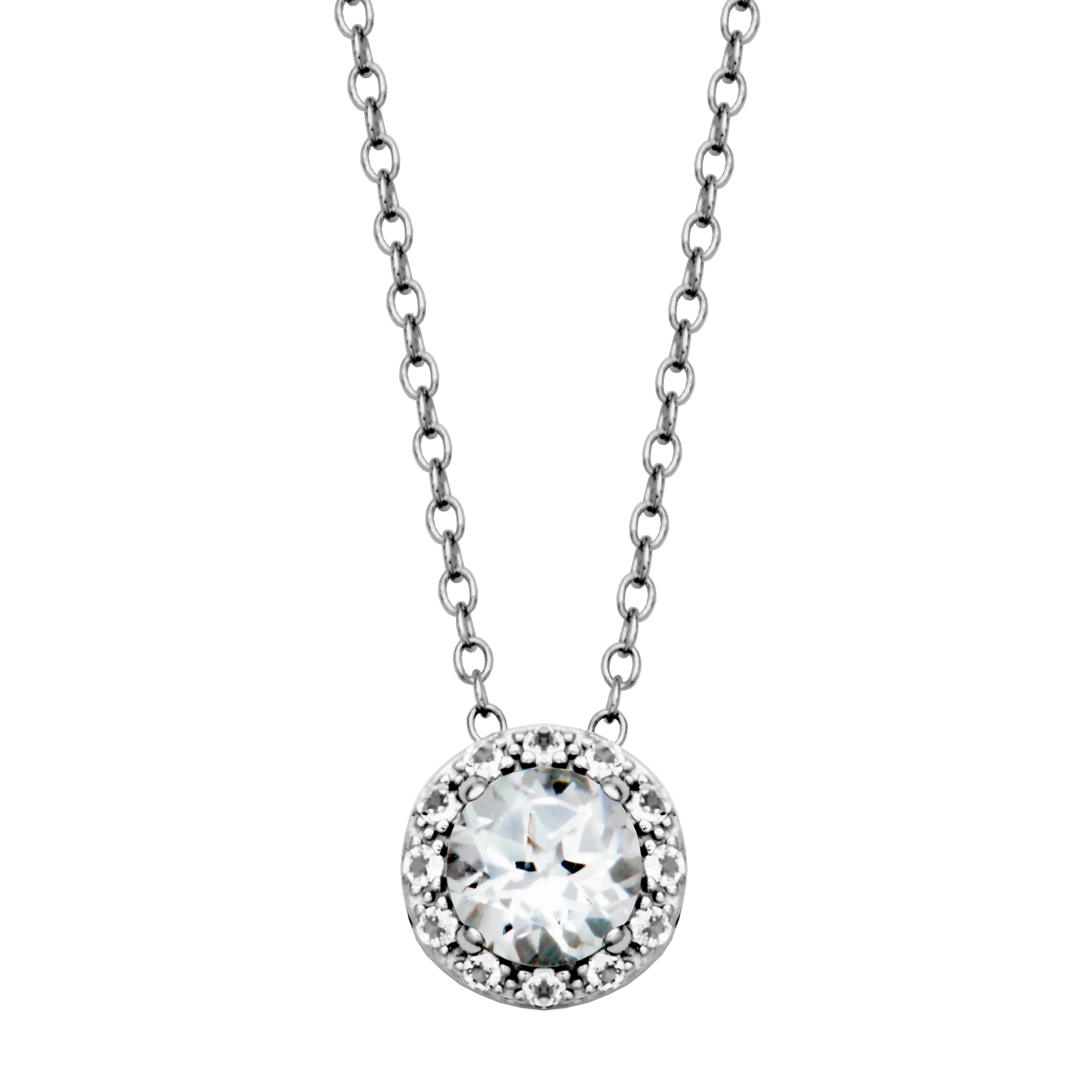 Sterling Silver White Topaz Halo Necklace by Samuel B.