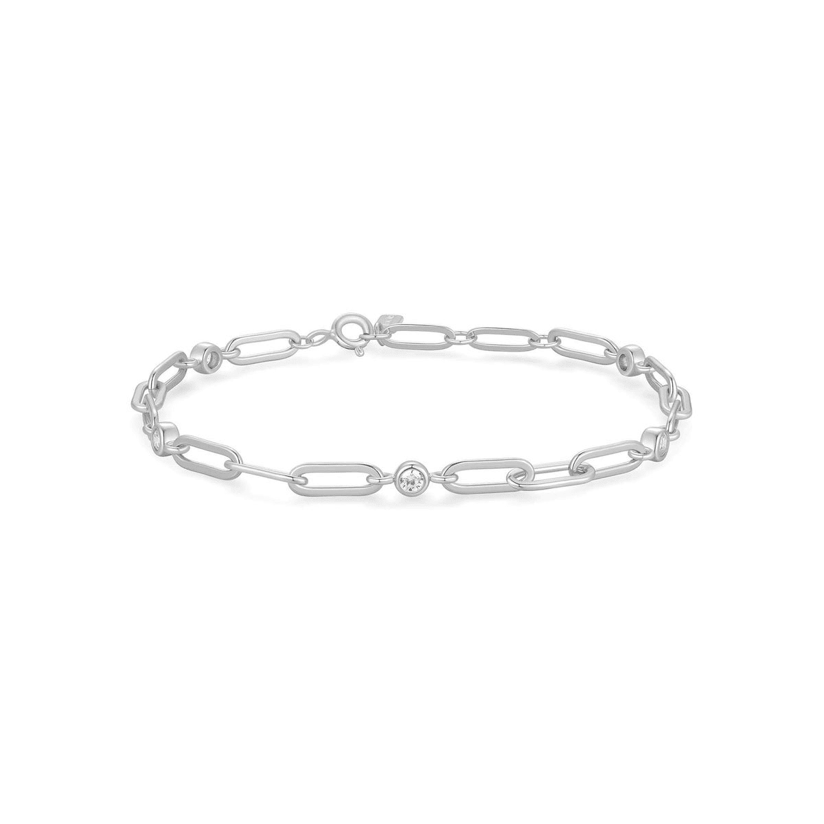 Sterling Silver Sparkling Paperclip Chain Station Bracelet