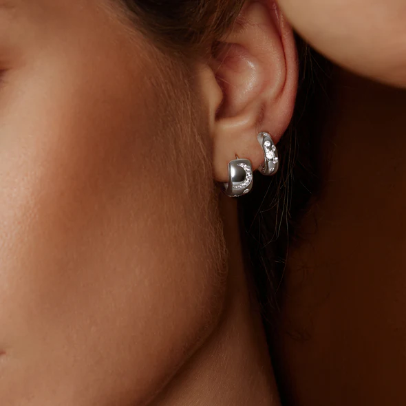 Sterling Silver Cubic Zirconia Celestial Huggie Hoop Earrings