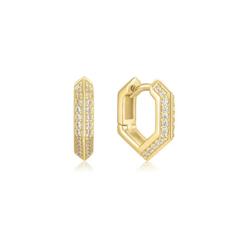 14K Yellow Gold Plated Cubic Zirconia Geometric Hoop Earrings by Ania Haie
