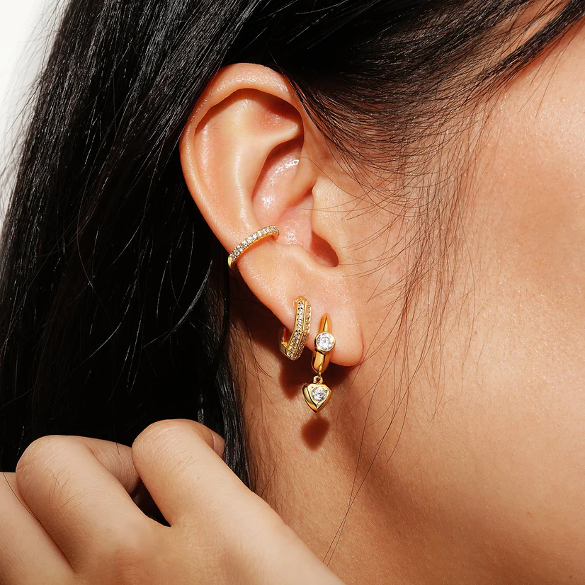 14K Yellow Gold Plated Cubic Zirconia Geometric Hoop Earrings by Ania Haie
