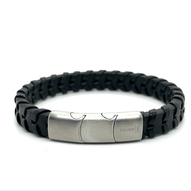Stainless Steel 10MM Black Leather Bracelet