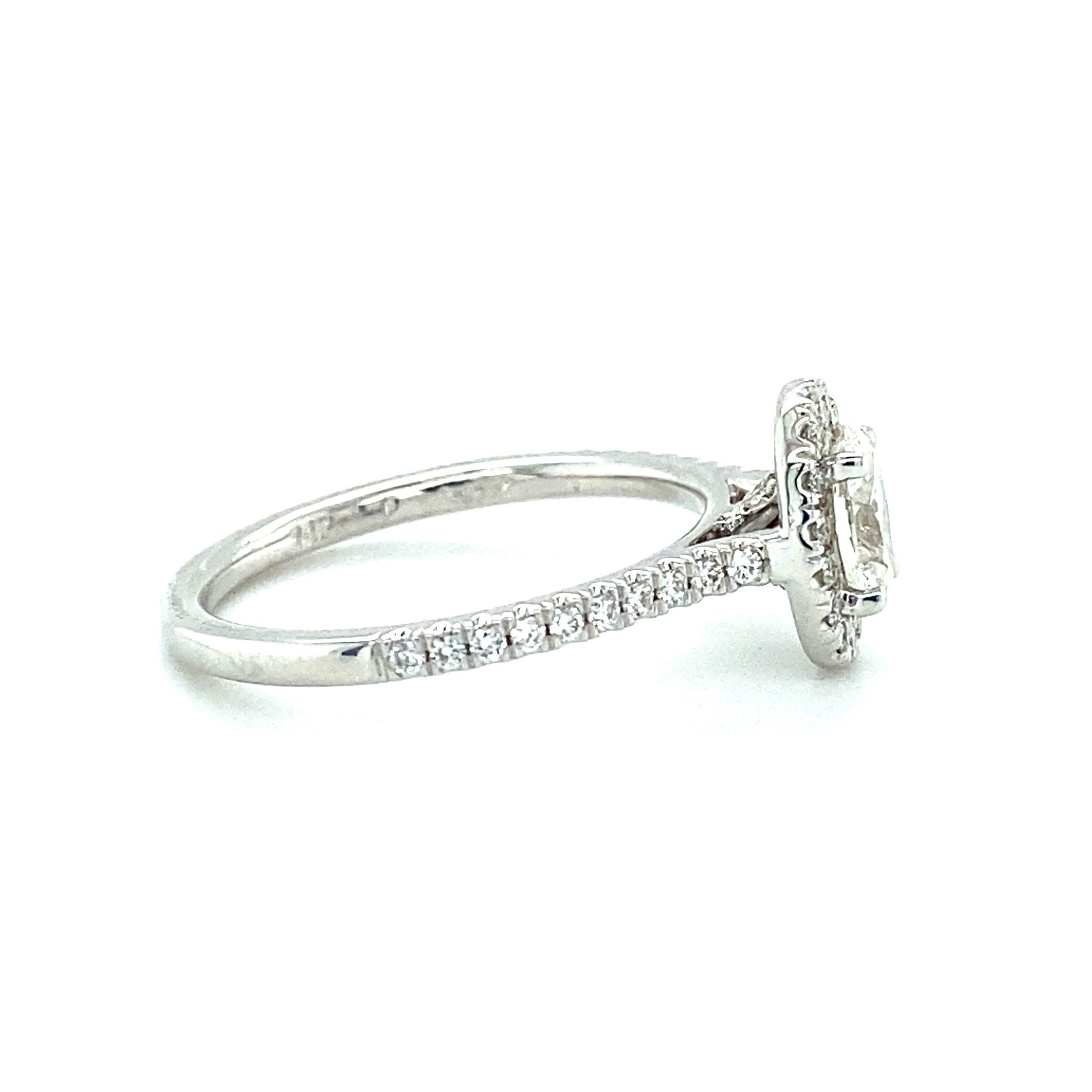 14K White Gold 0.78CTW Oval Diamond Halo Engagement Ring by Martin Flyer - Image 2