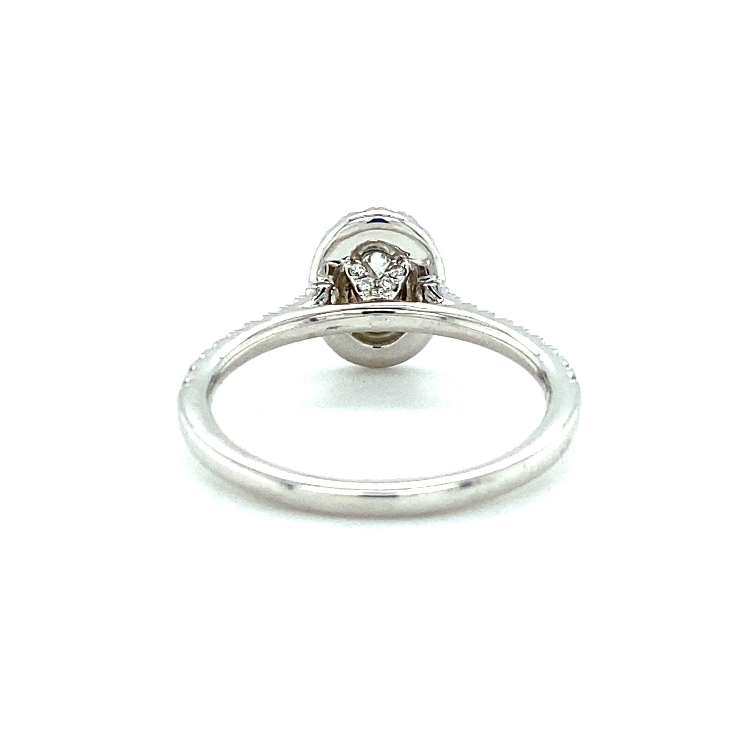 14K White Gold 0.78CTW Oval Diamond Halo Engagement Ring by Martin Flyer - Image 3