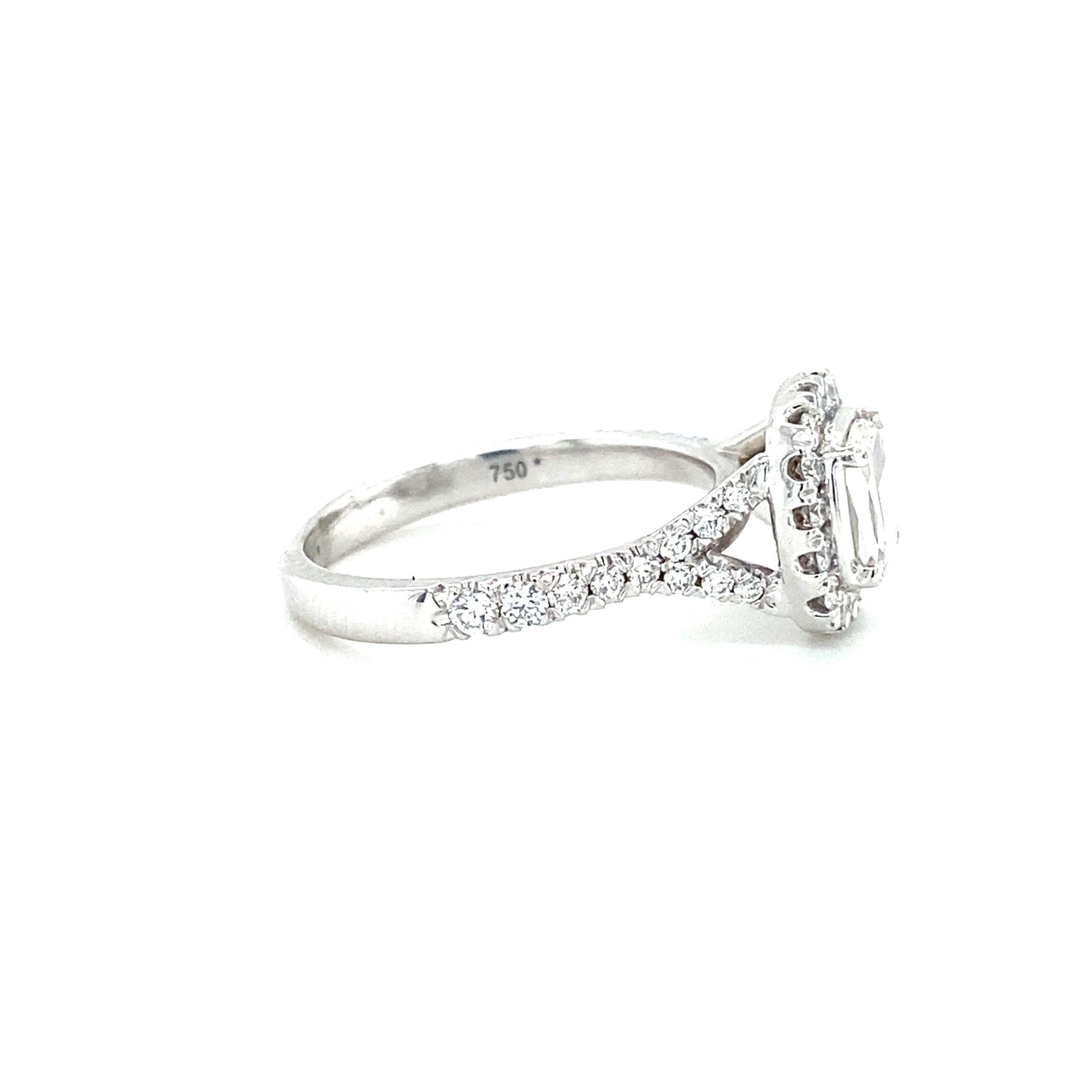 Estate 18K White Gold 1.13CTW Modified Cushion Diamond Halo Engagement Ring - Image 2