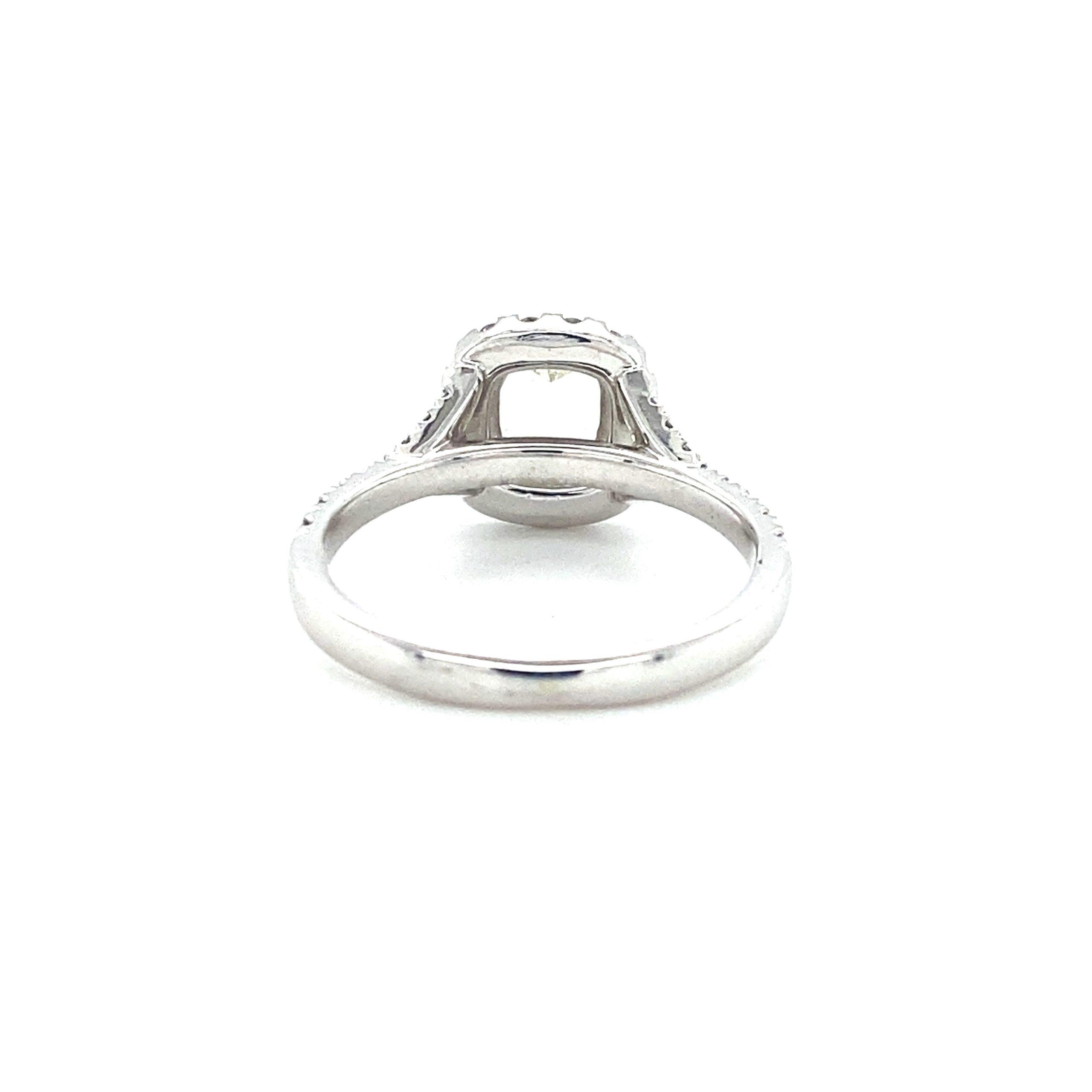 Estate 18K White Gold 1.13CTW Modified Cushion Diamond Halo Engagement Ring - Image 3