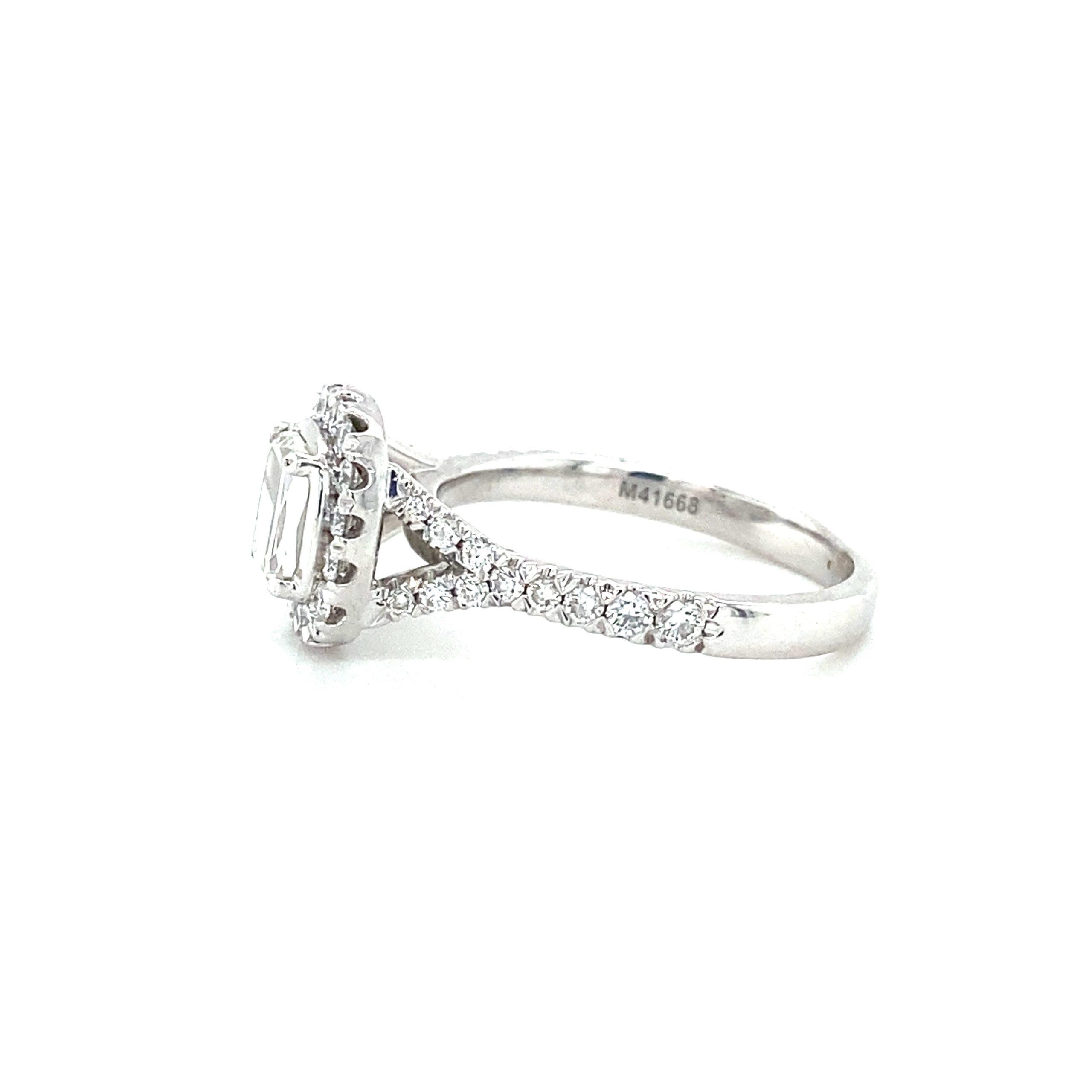 Estate 18K White Gold 1.13CTW Modified Cushion Diamond Halo Engagement Ring - Image 4