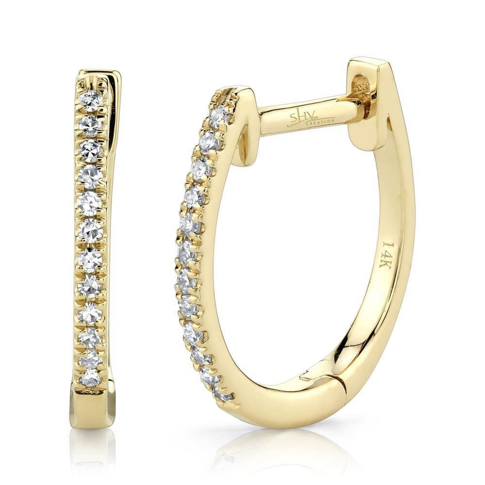 14K Yellow Gold 0.08ctw Diamond Huggie Hoop Earrings by Shy Creation