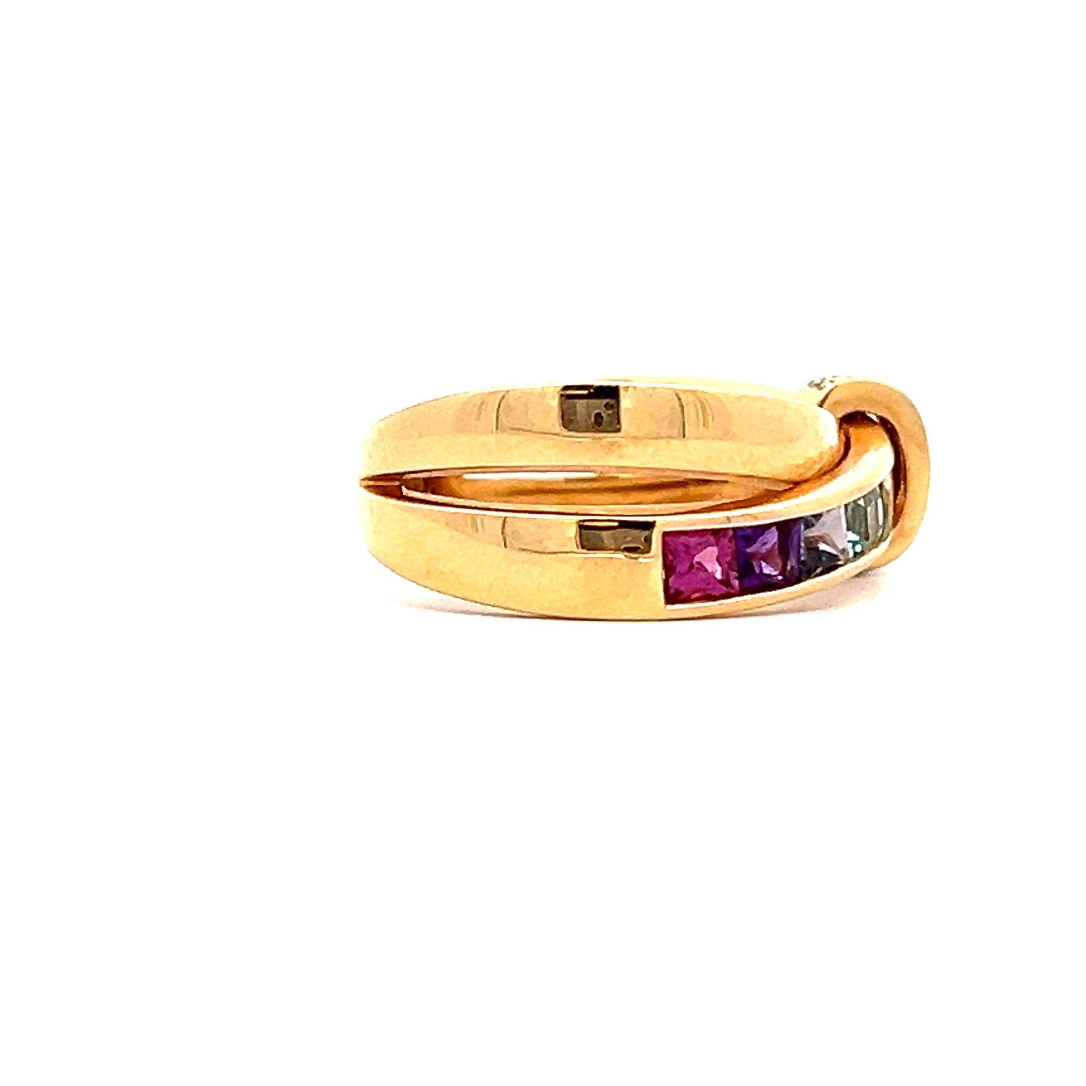 Estate 18K Yellow Gold Multi Gemstone & Diamond Crossover Ring