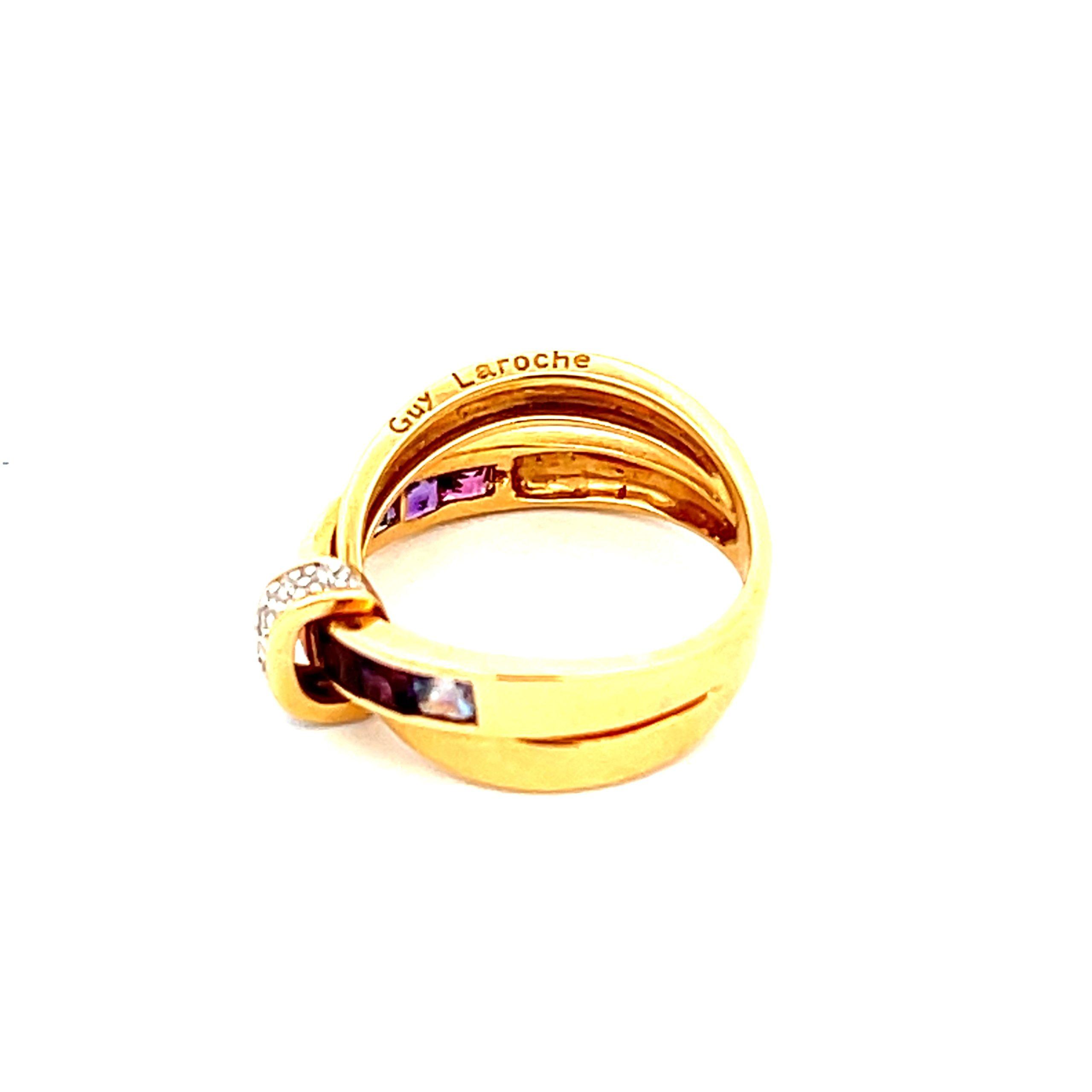 Estate 18K Yellow Gold Multi Gemstone & Diamond Crossover Ring