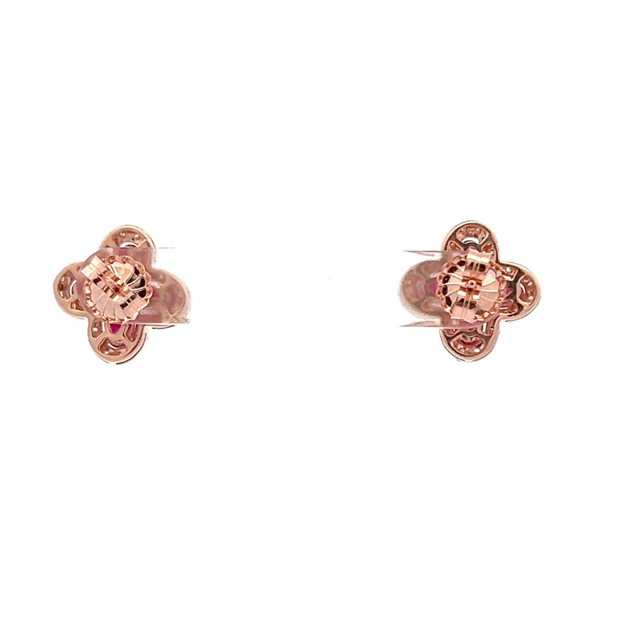 Estate 14K Rose Gold 3.09ctw Ruby & Diamond Floral Stud Earrings