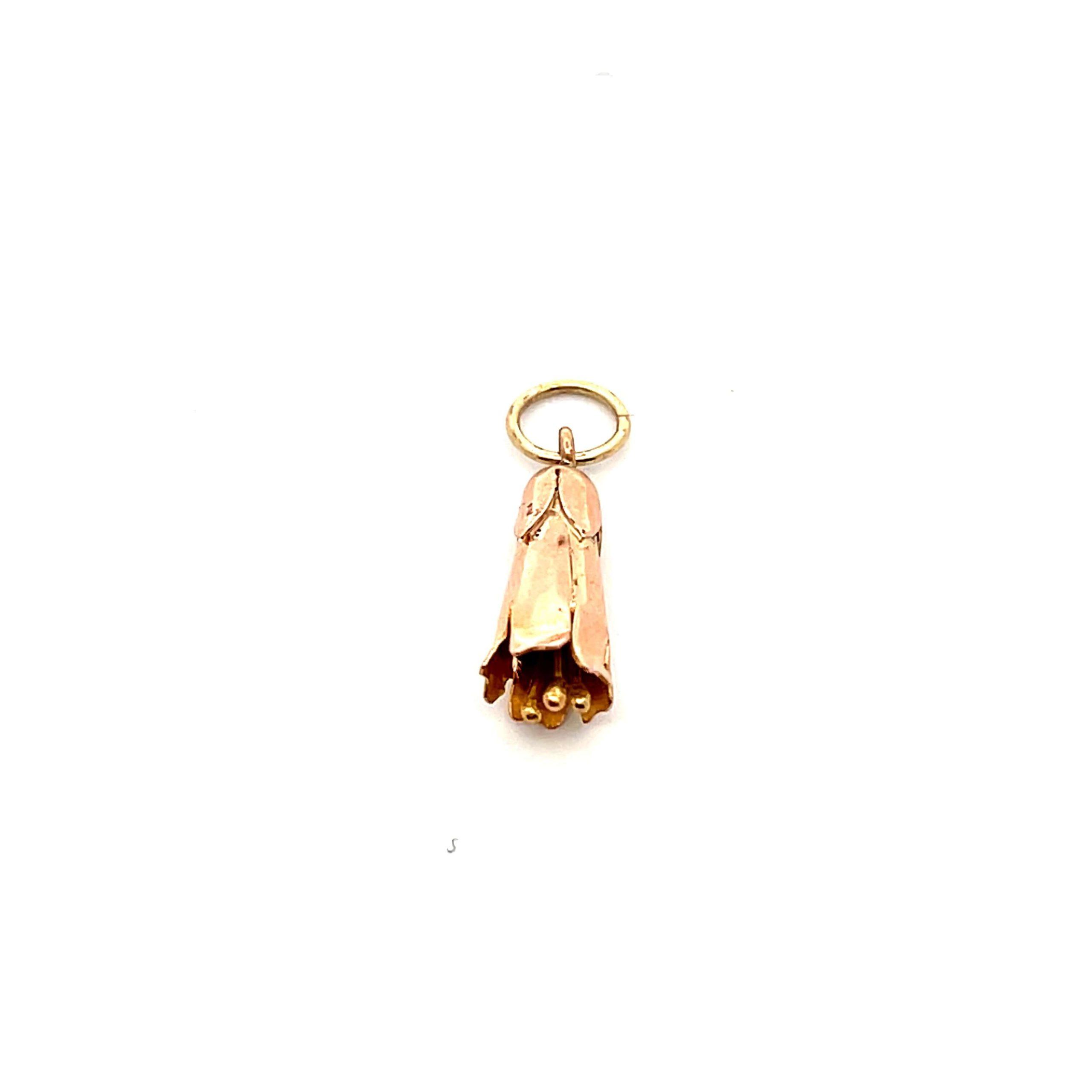 Estate 14K Yellow Flower Bud Charm Pendant