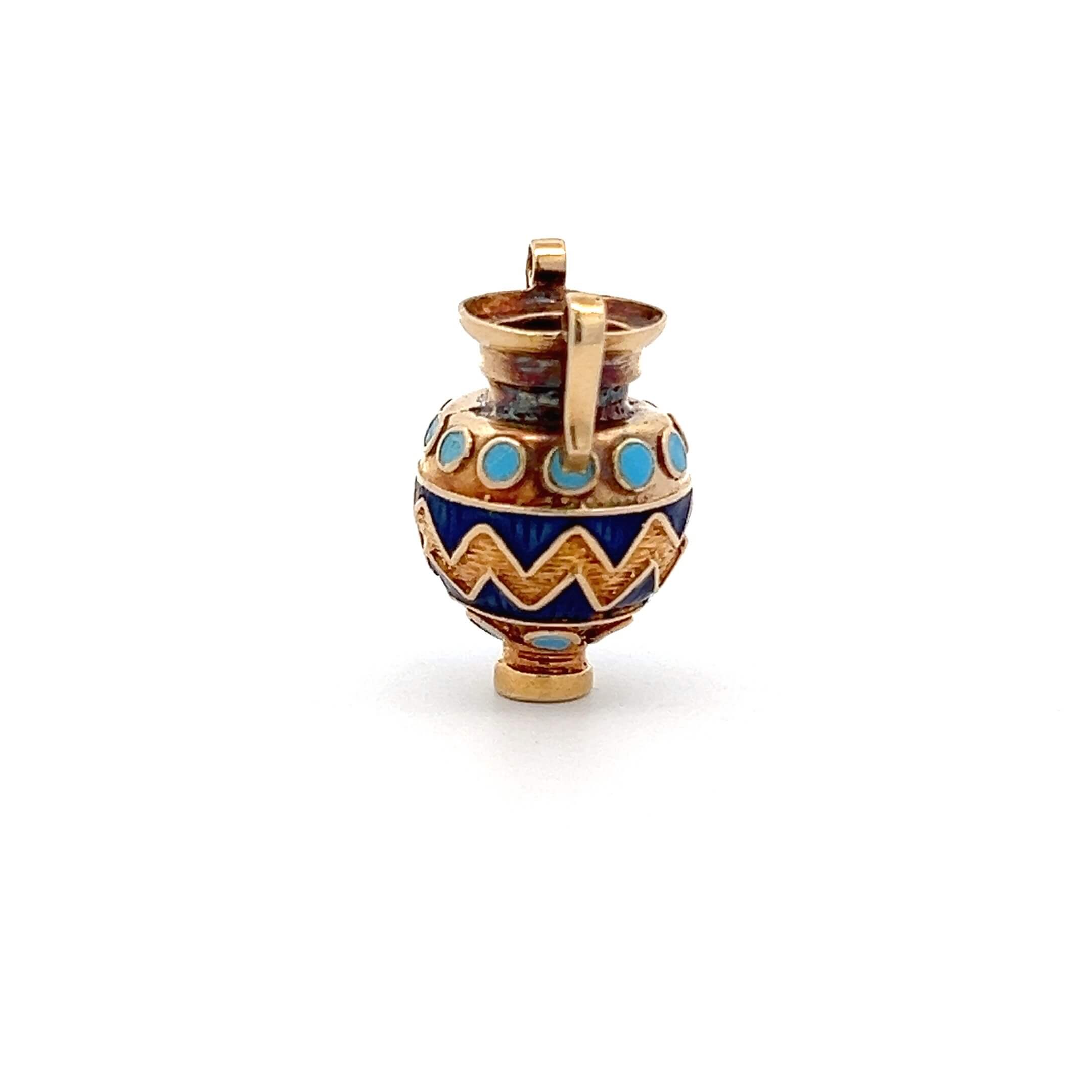 Estate 18K Yellow Gold Enamel Vase Pendant