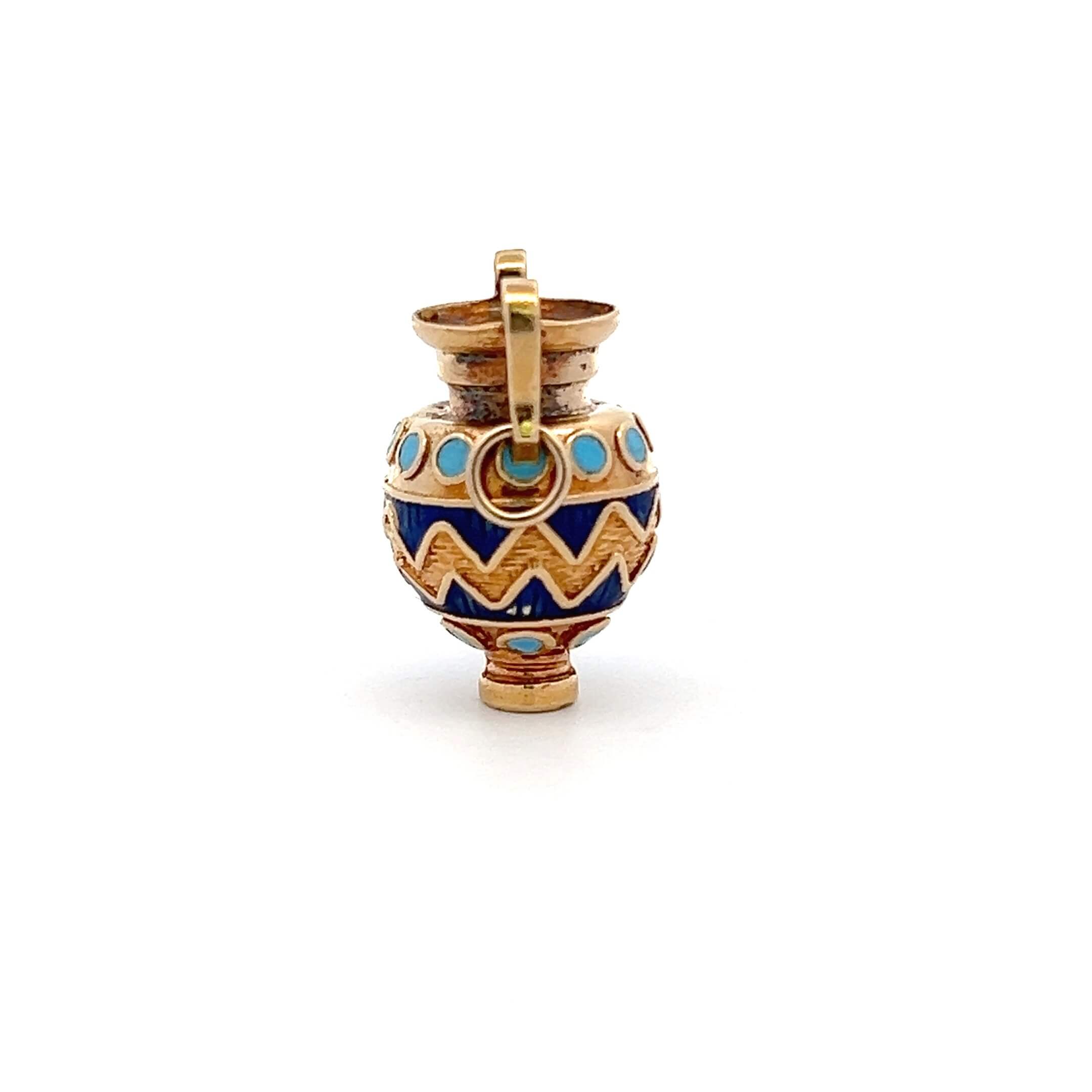 Estate 18K Yellow Gold Enamel Vase Pendant