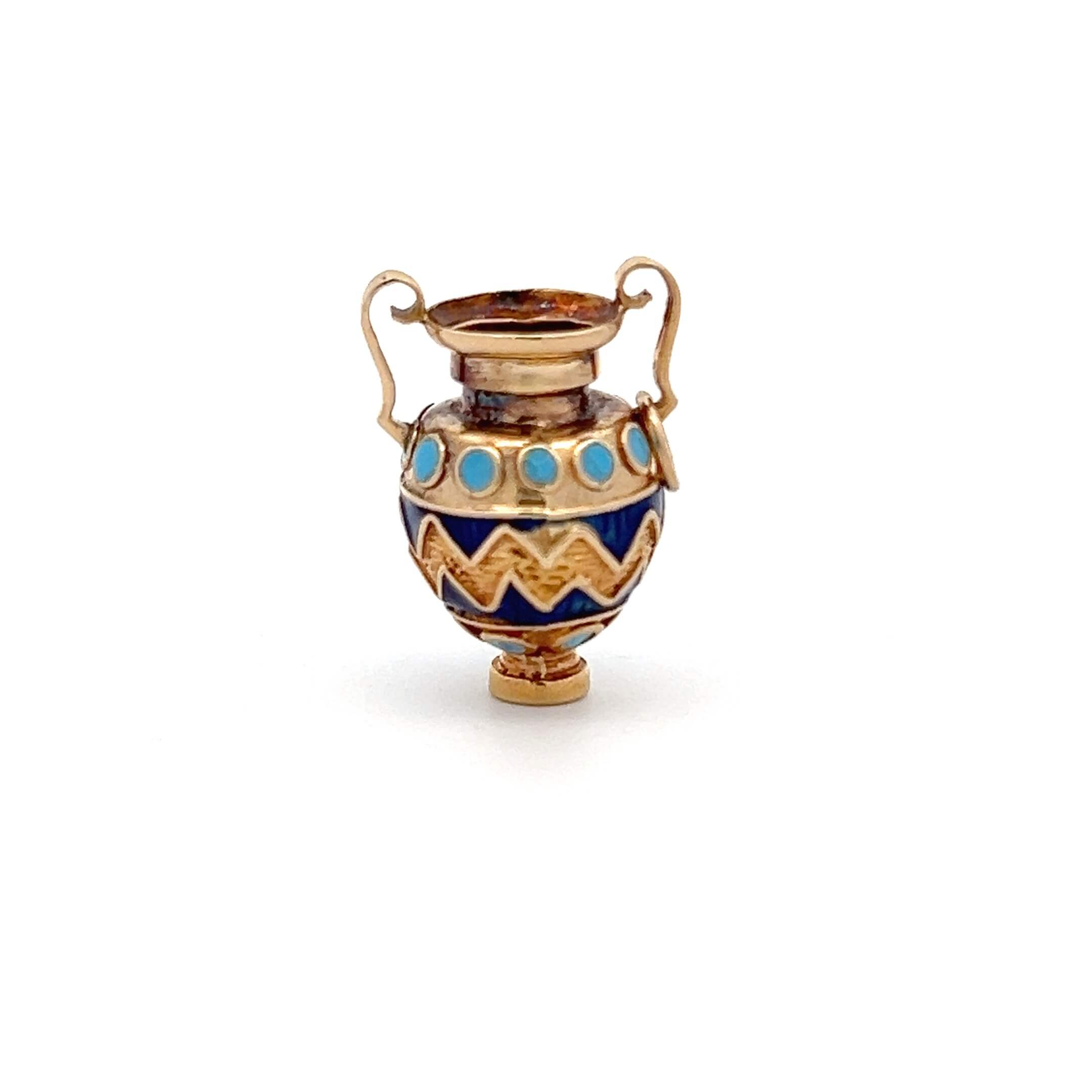 Estate 18K Yellow Gold Enamel Vase Pendant