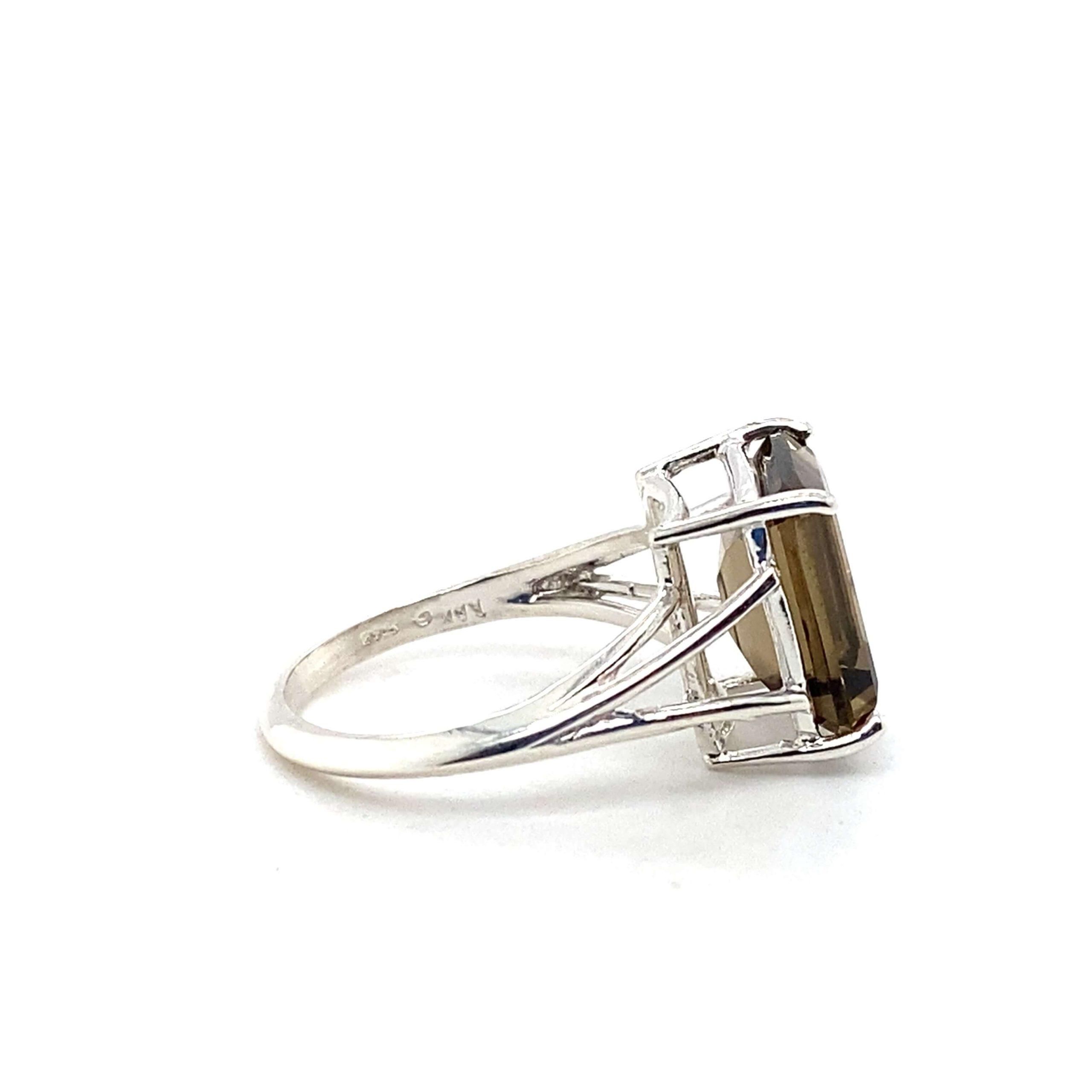 Sterling Silver Emerald-Cut Smoky Quartz Solitaire Ring
