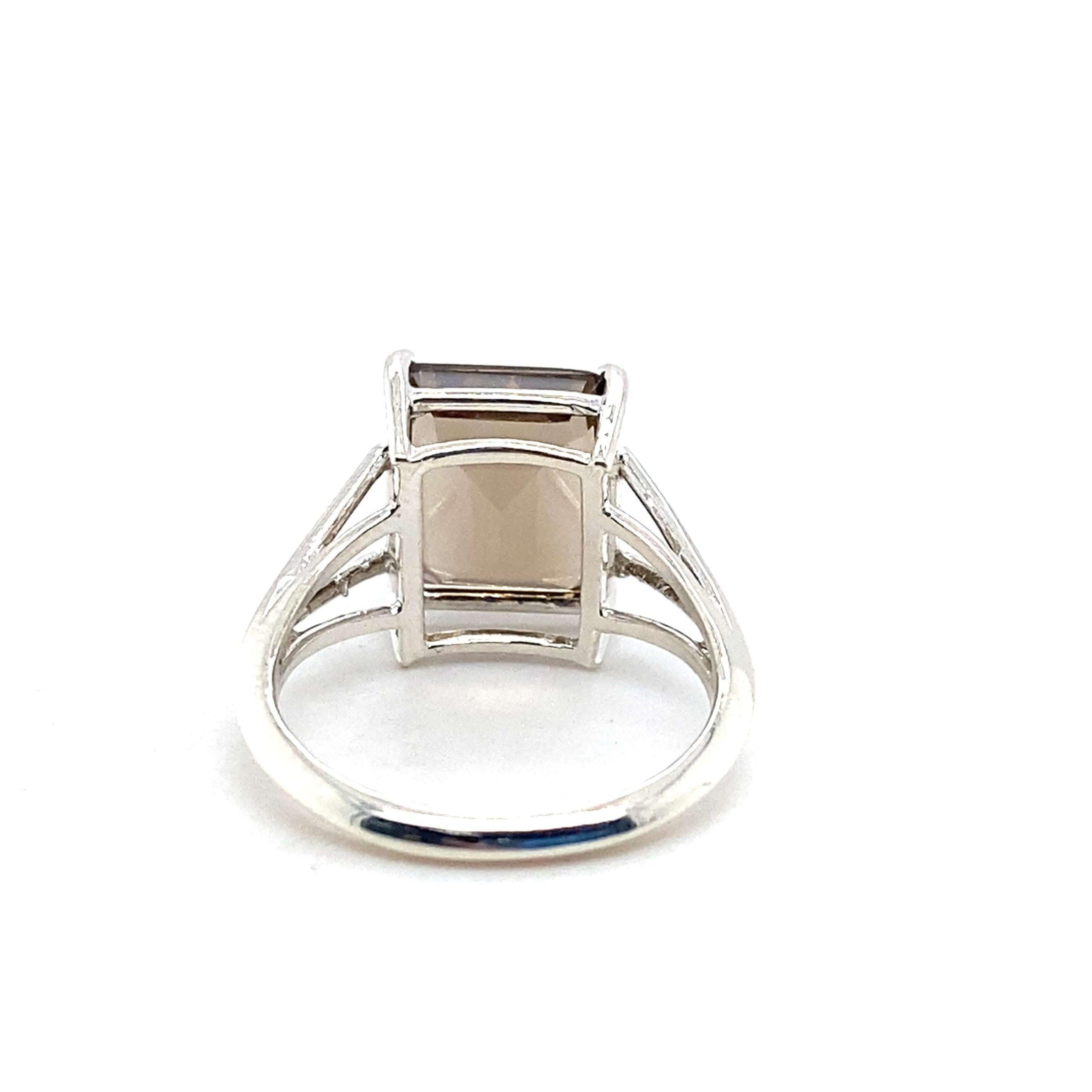 Sterling Silver Emerald-Cut Smoky Quartz Solitaire Ring