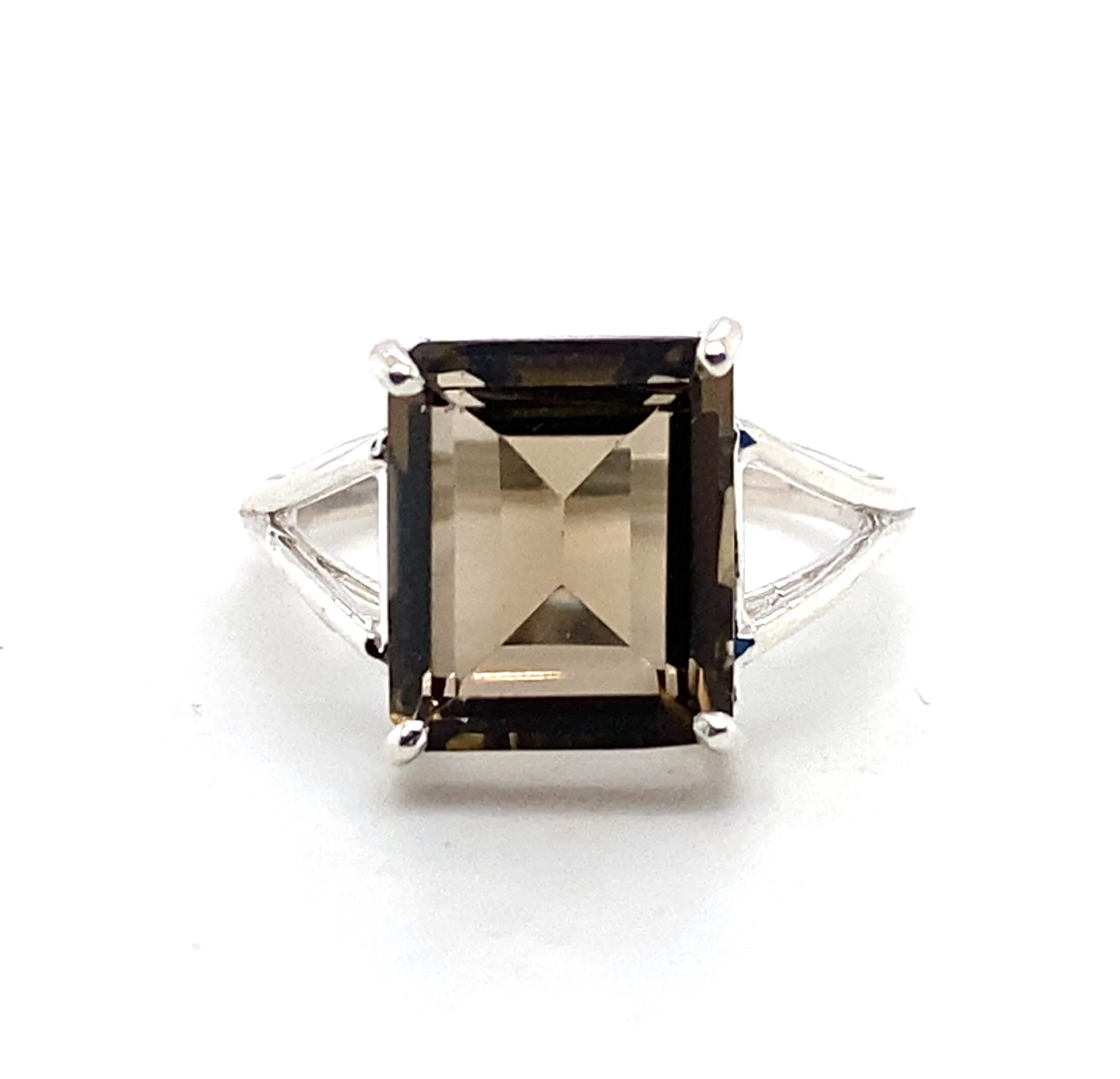 Sterling Silver Emerald-Cut Smoky Quartz Solitaire Ring
