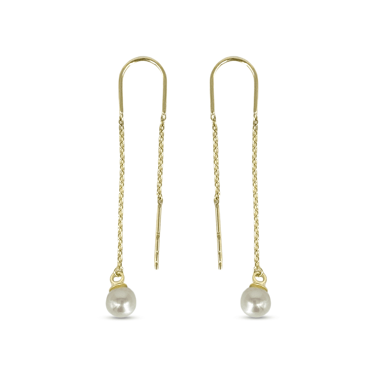 10K Yellow Gold Cultured Pearl Drop Threader Earrings