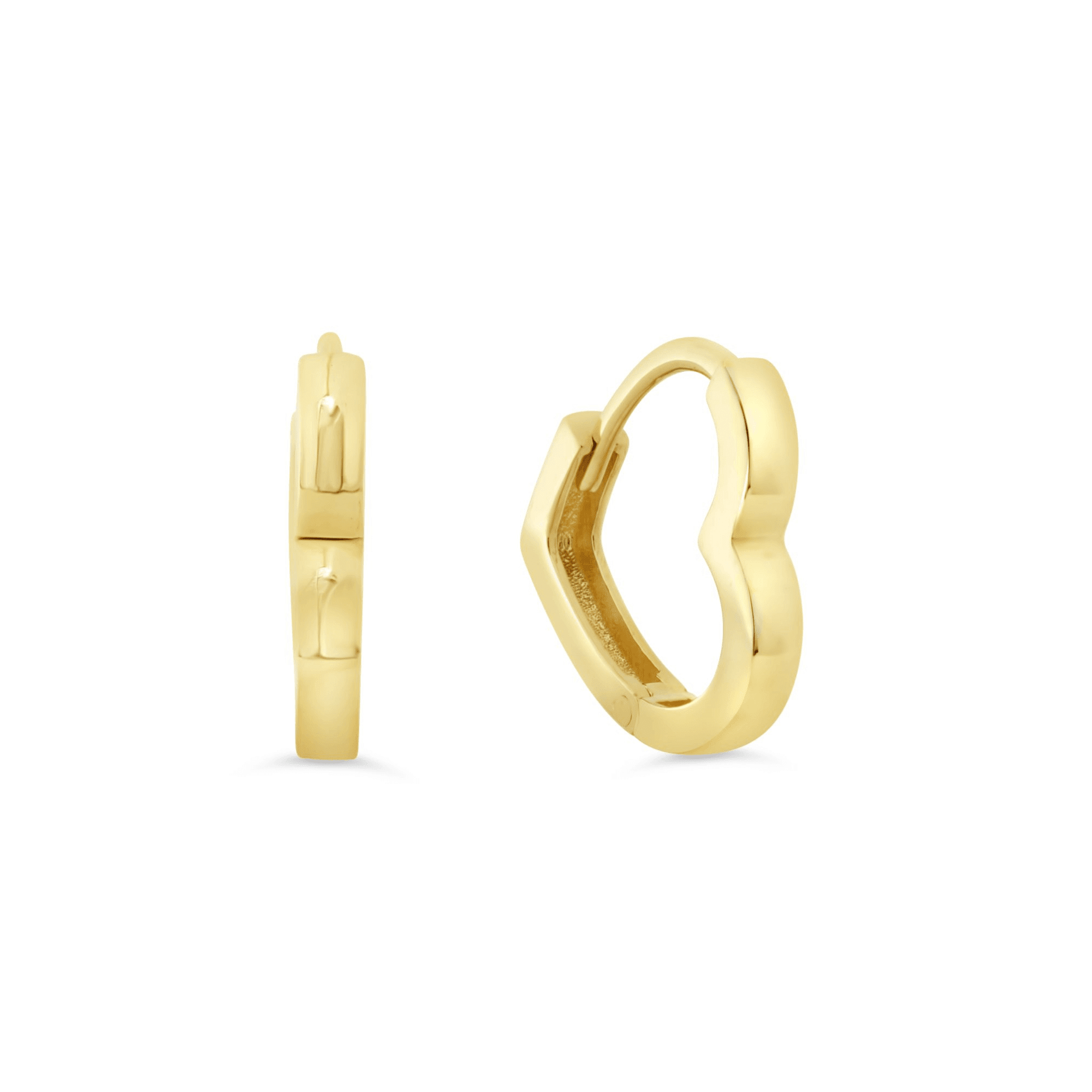 10K Yellow Gold Heart Huggie Hoop Earrings