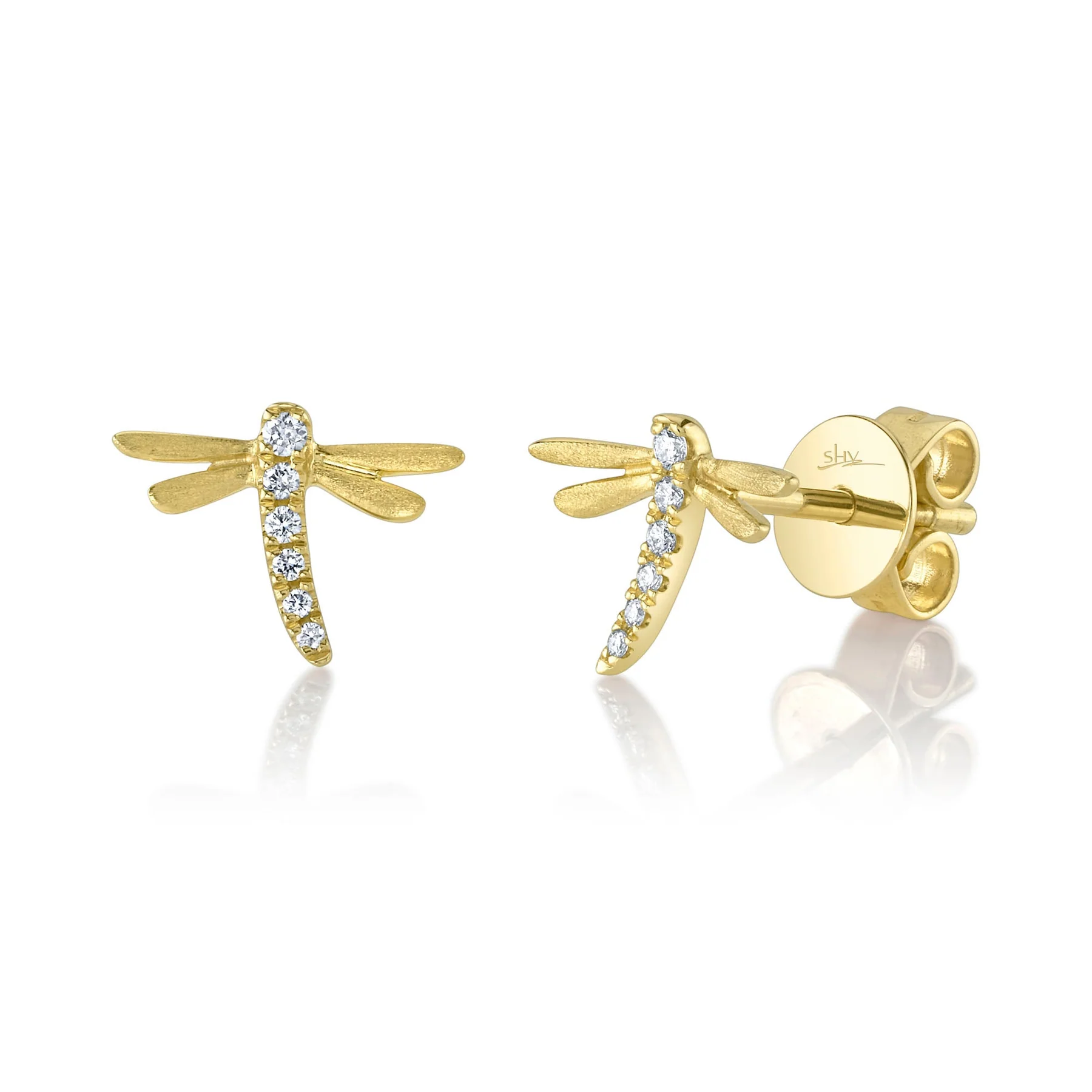 14K Yellow Gold 0.05ctw Diamond Dragon Fly Earrings by Shy Creation