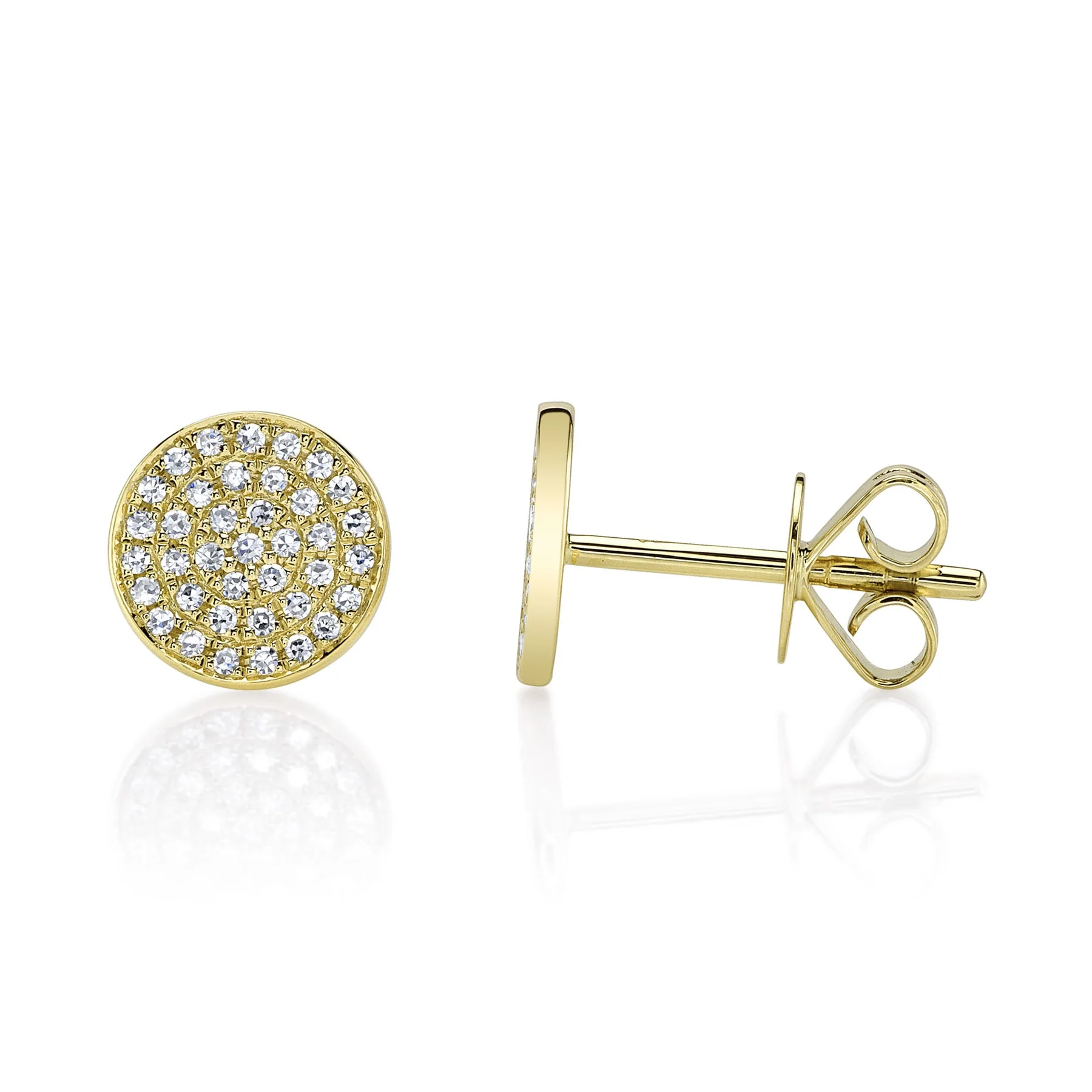 14K Yellow Gold 0.17ctw Pave Diamond Round Stud Earrings by Shy Creation