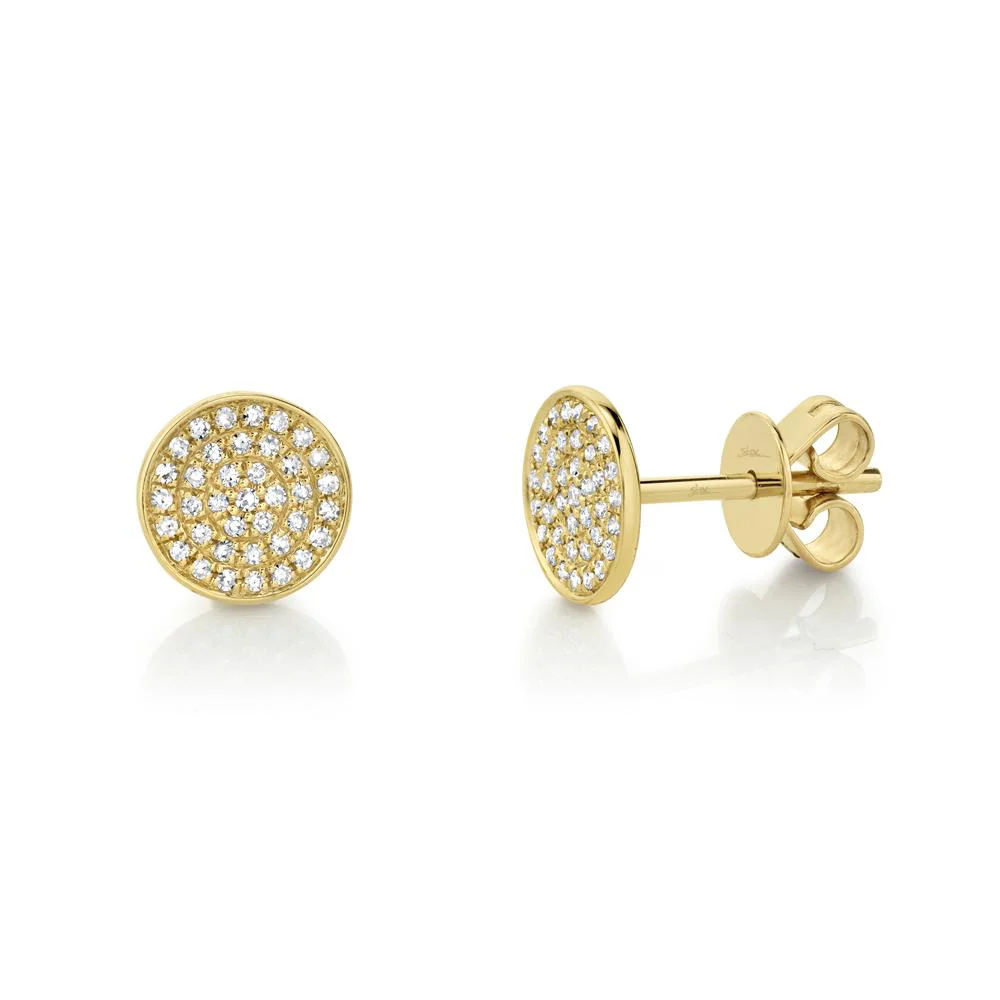 14K Yellow Gold 0.17ctw Pave Diamond Round Stud Earrings by Shy Creation