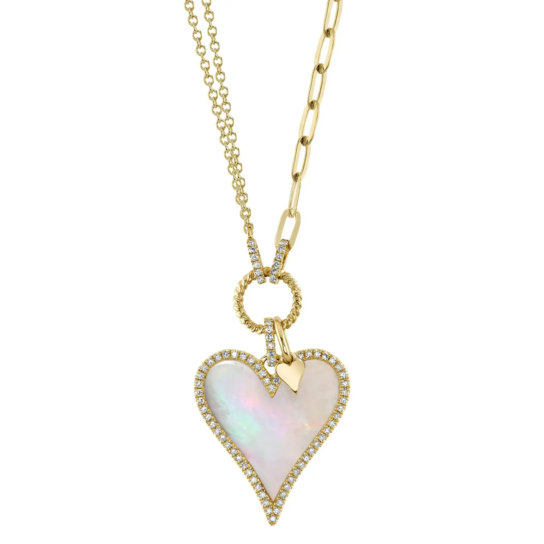 14K Yellow Gold 0.20ctw Diamond & Mother of Pearl Heart Necklace by Shy Creation