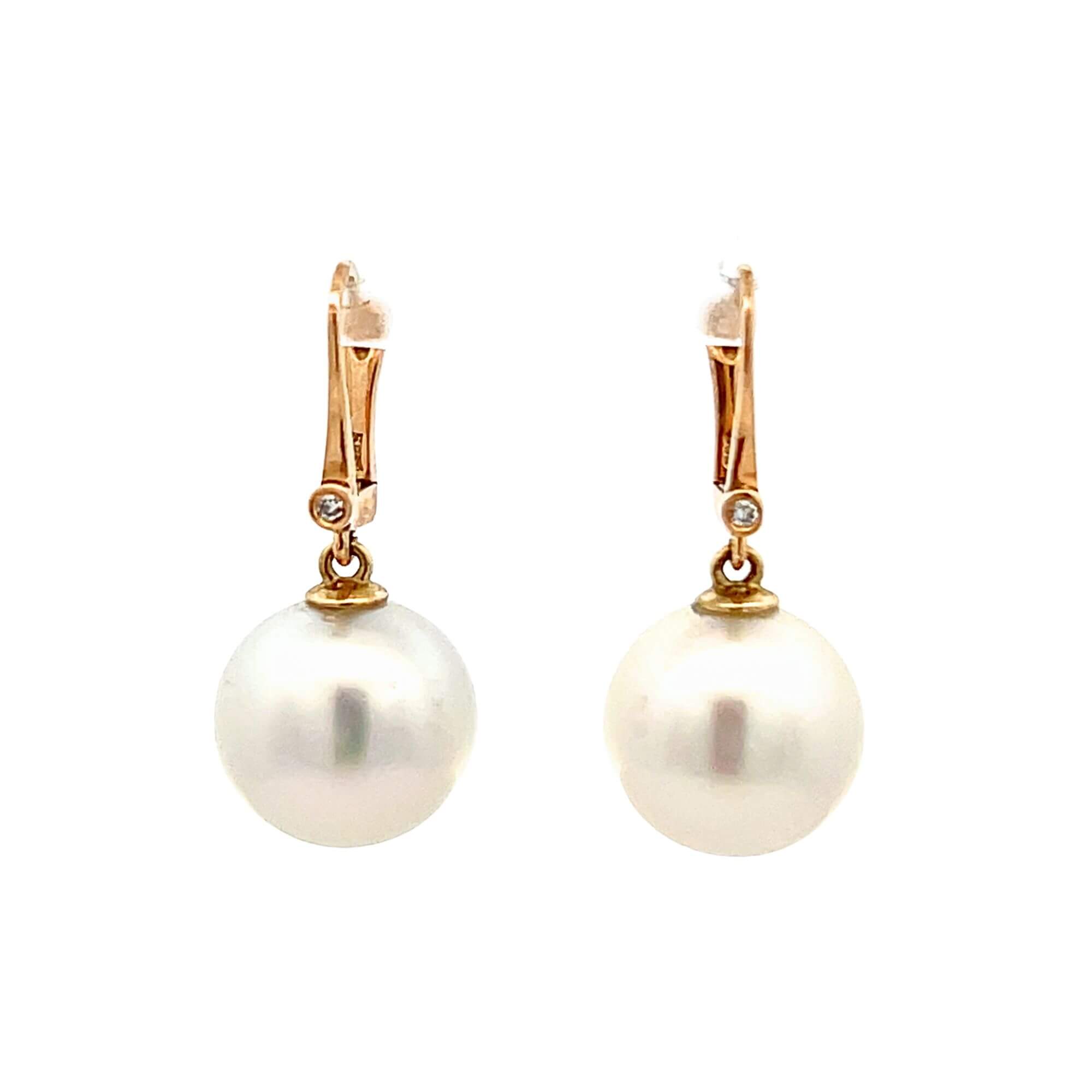 14K Yellow Gold 12MM South Sea Pearl & Diamond Dangle Earrings